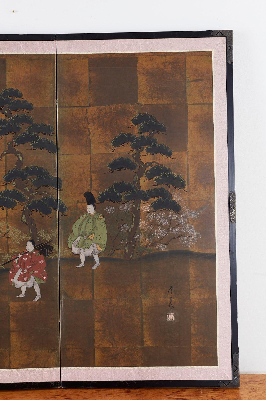 20th Century Japanese Four Panel Showa Period Narrative Tale Screen