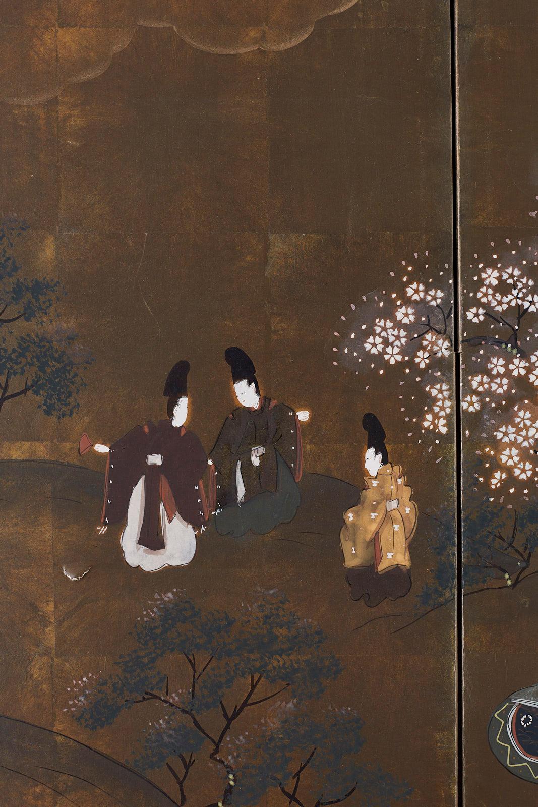 Japanese Four Panel Showa Period Spring Tales Screen 3