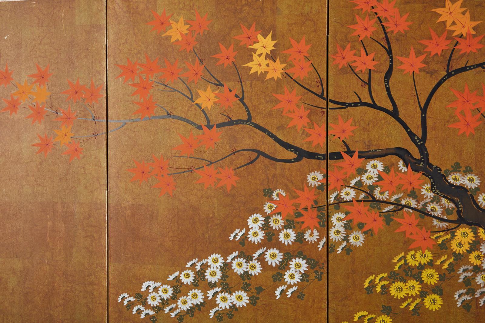 Japanese Four-Panel Showa Screen Autumn Maple and Chrysanthemums 8