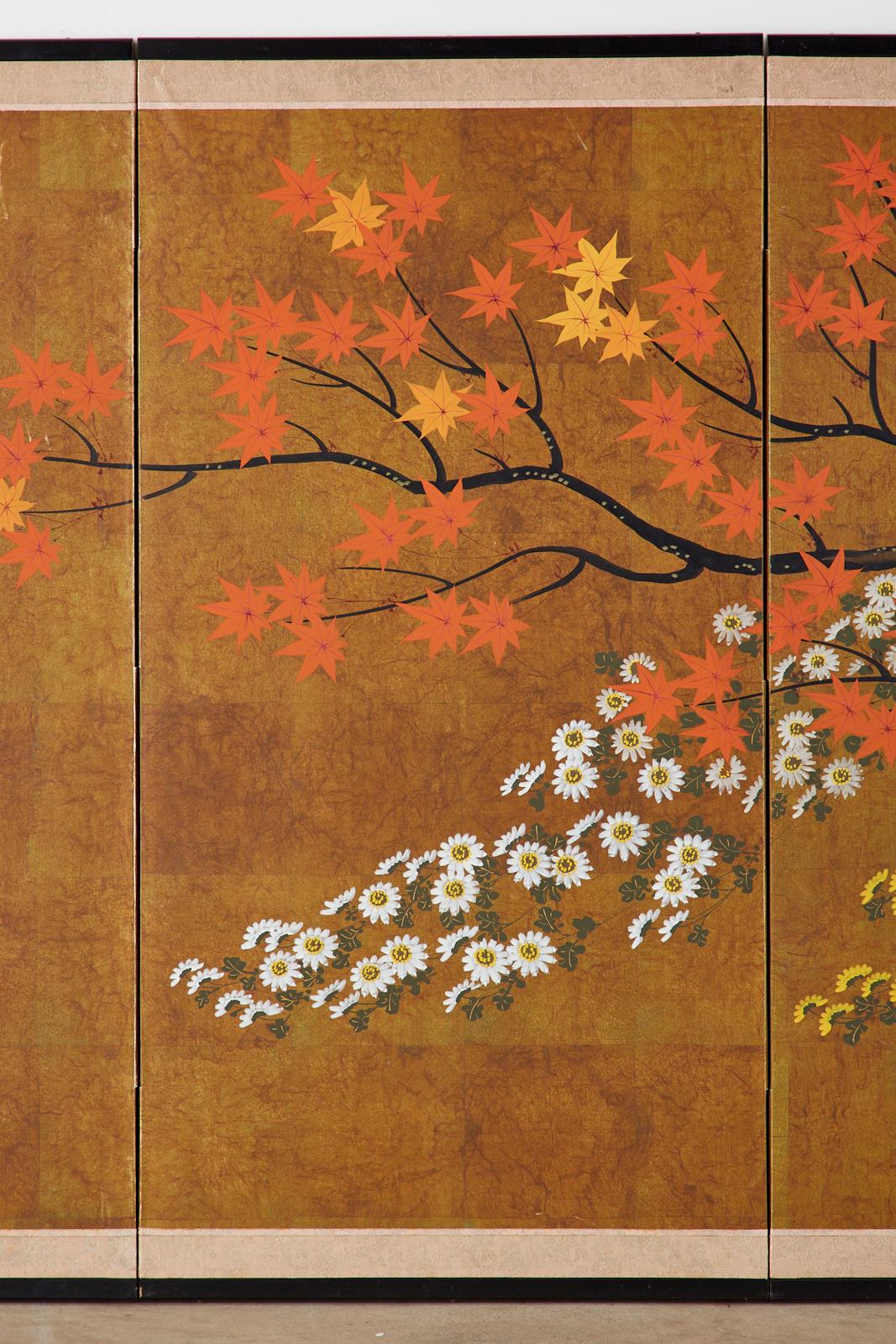 Japanese Four-Panel Showa Screen Autumn Maple and Chrysanthemums 1