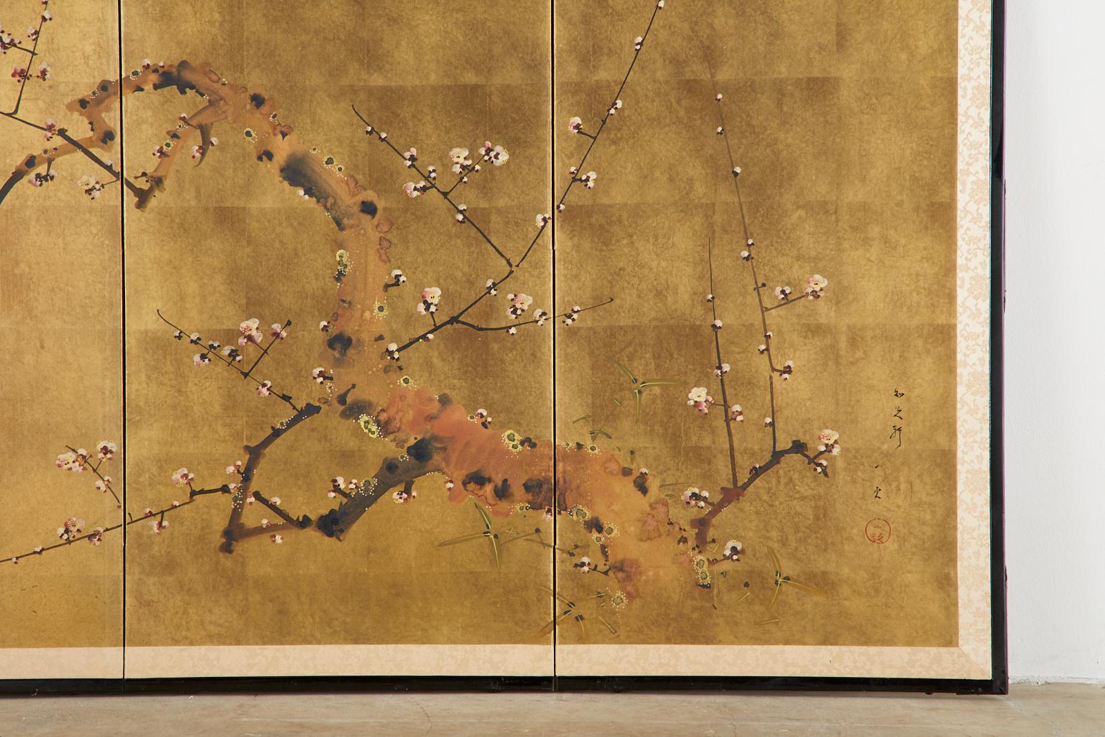 Japanese Four-Panel Showa Screen Flowering Plum Tree 4