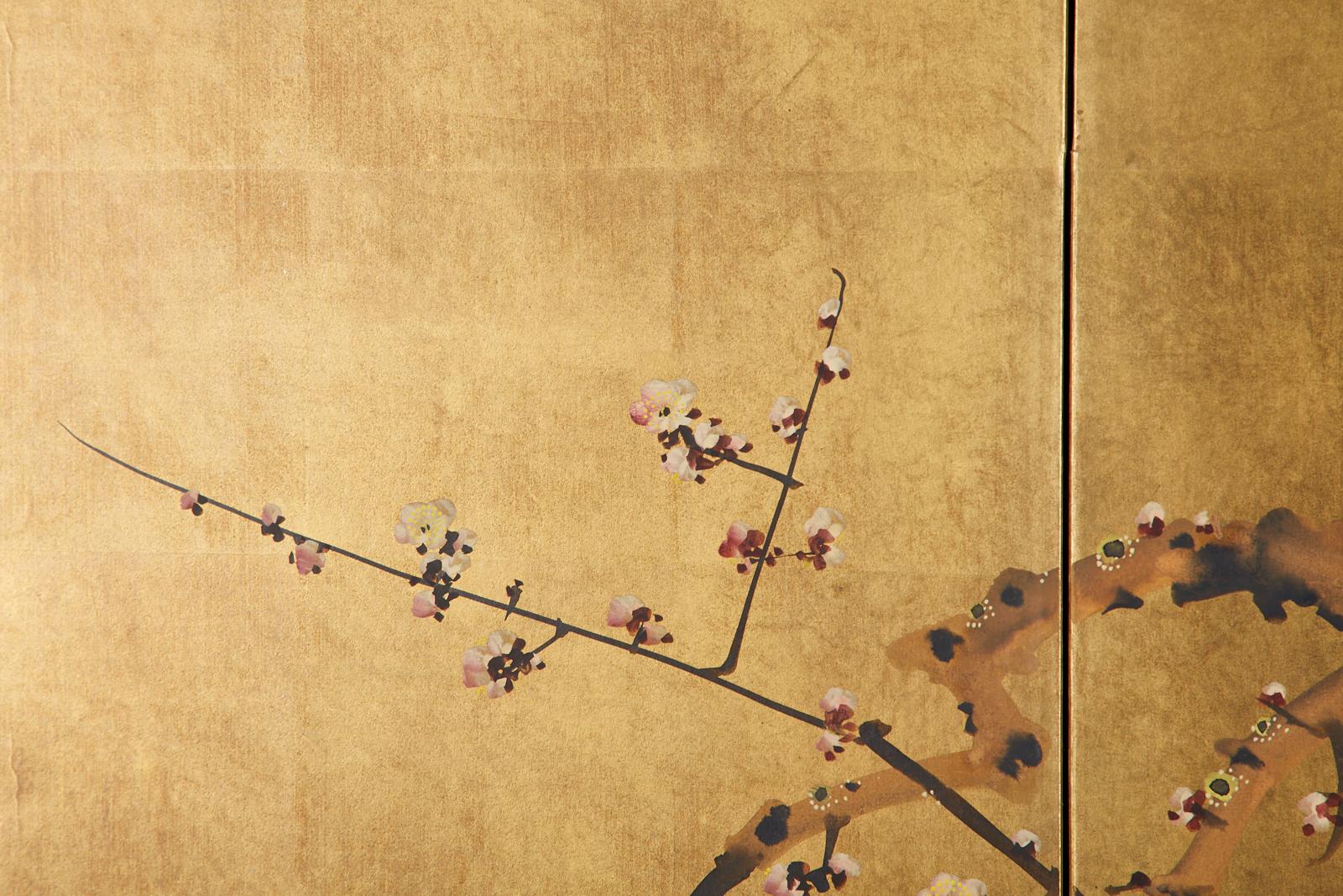 Japanese Four-Panel Showa Screen Flowering Plum Tree 11