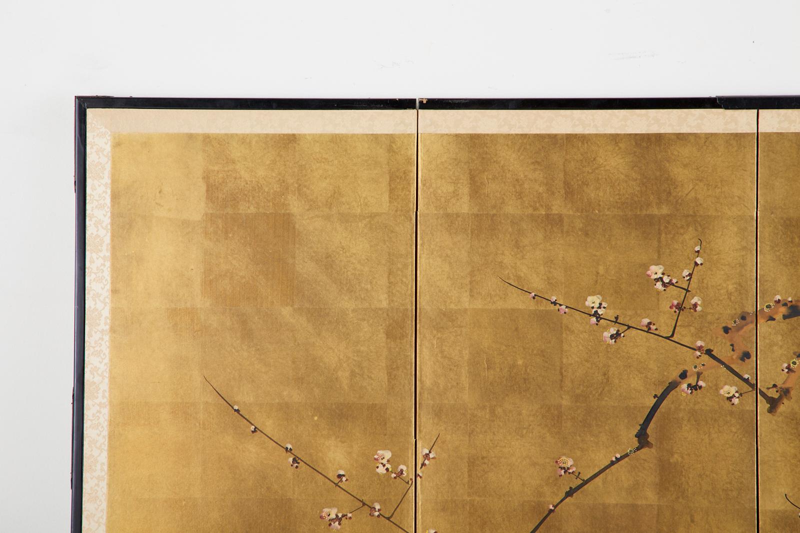 Japanese Four-Panel Showa Screen Flowering Plum Tree 1