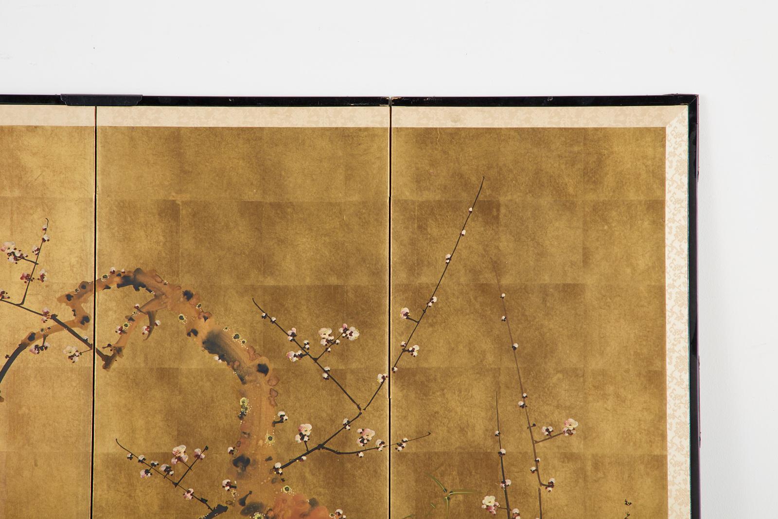 Japanese Four-Panel Showa Screen Flowering Plum Tree 3