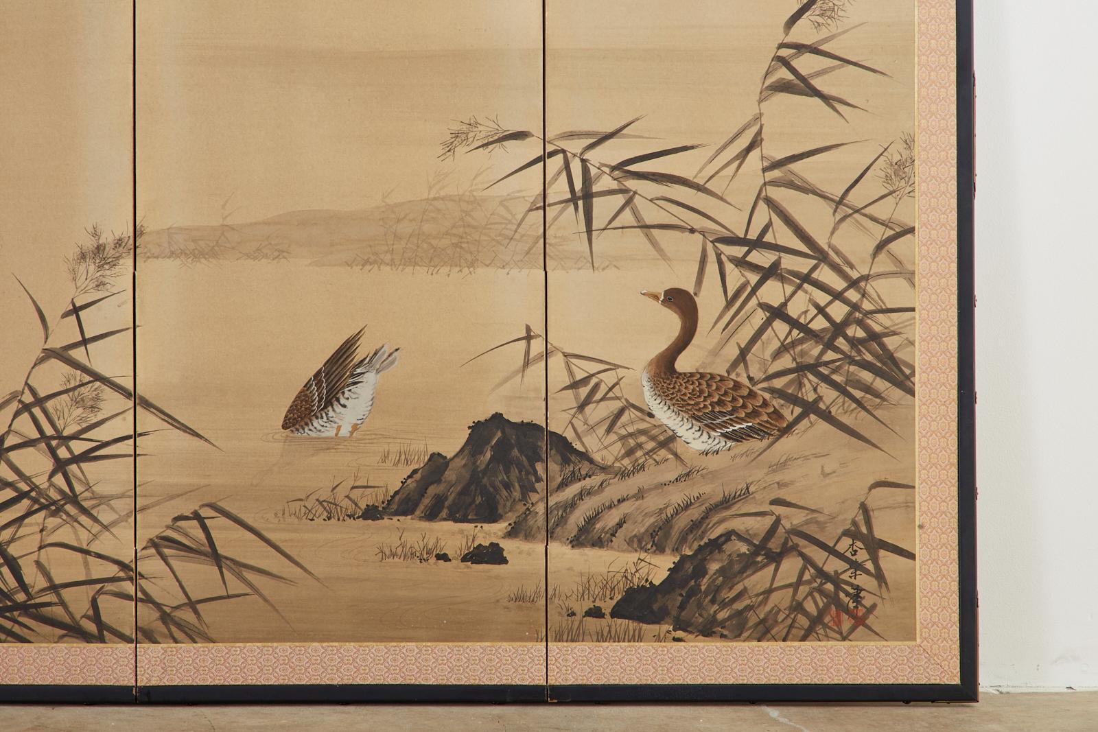 Japanese Four Panel Showa Screen of Wild Ducks 3