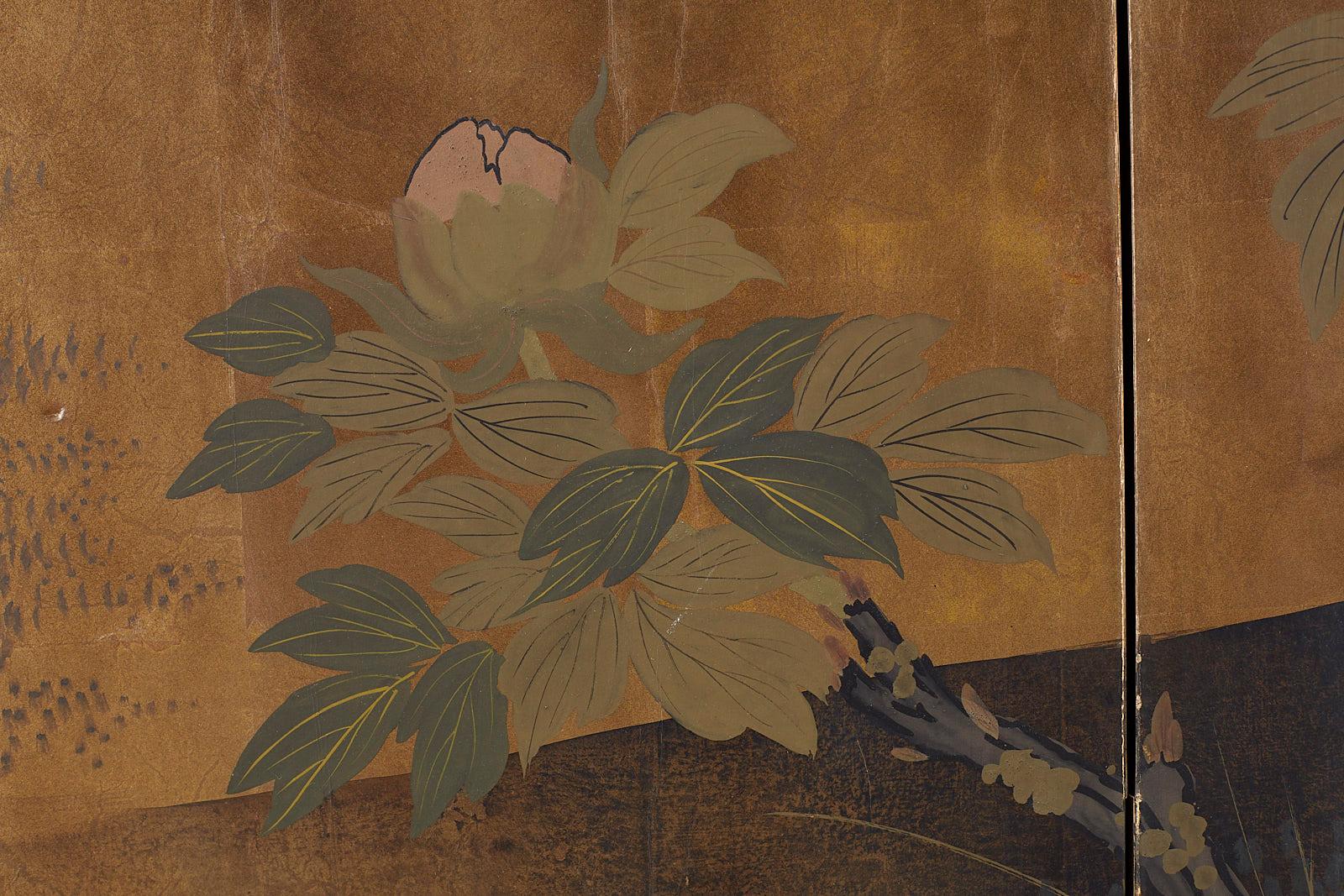 Japanese Four-Panel Showa Screen Pheasant and Peonies 5