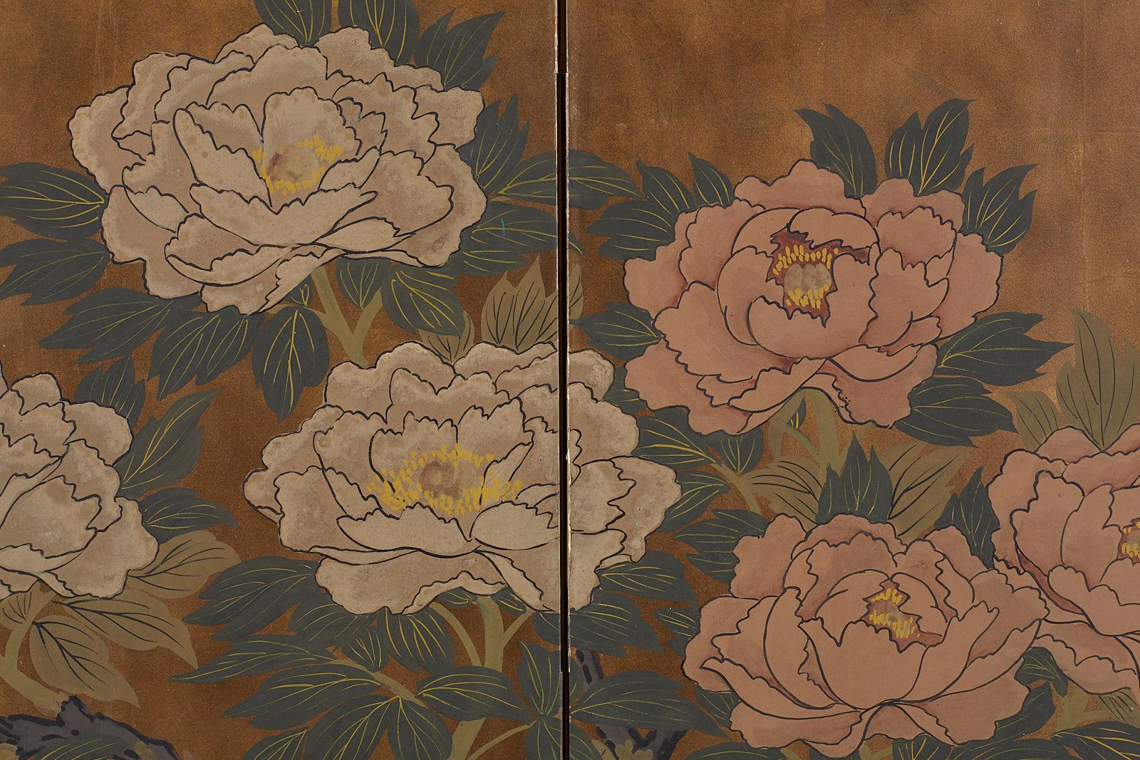 Japanese Four-Panel Showa Screen Pheasant and Peonies 7