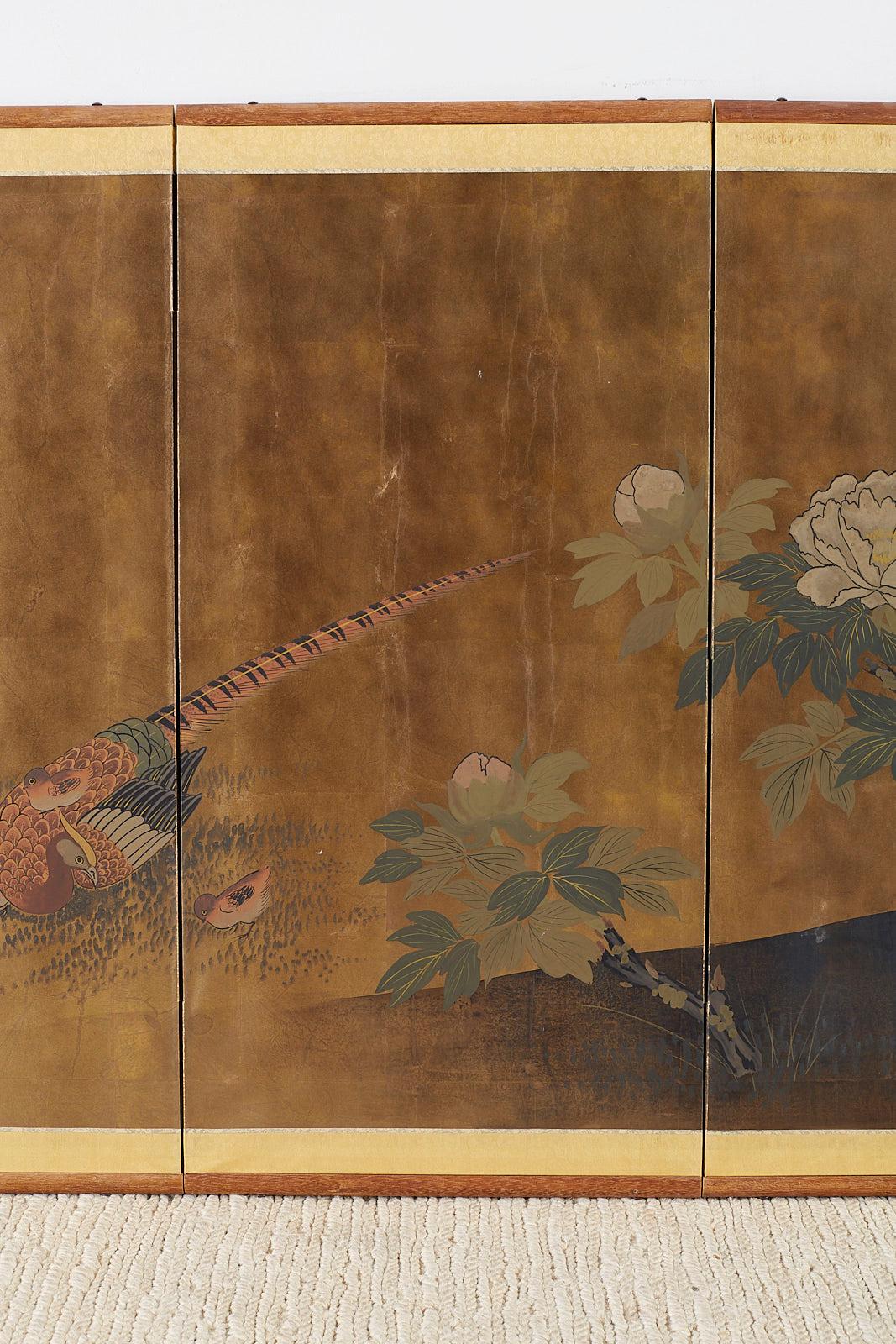 Japanese Four-Panel Showa Screen Pheasant and Peonies In Good Condition In Rio Vista, CA