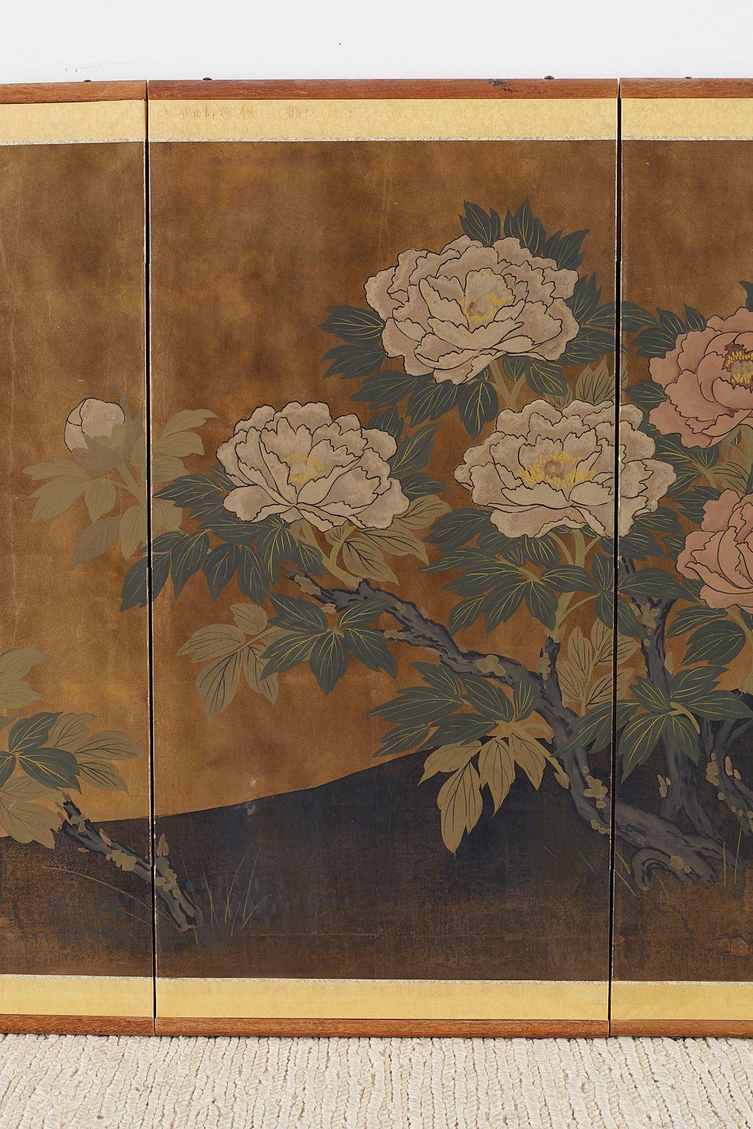 20th Century Japanese Four-Panel Showa Screen Pheasant and Peonies