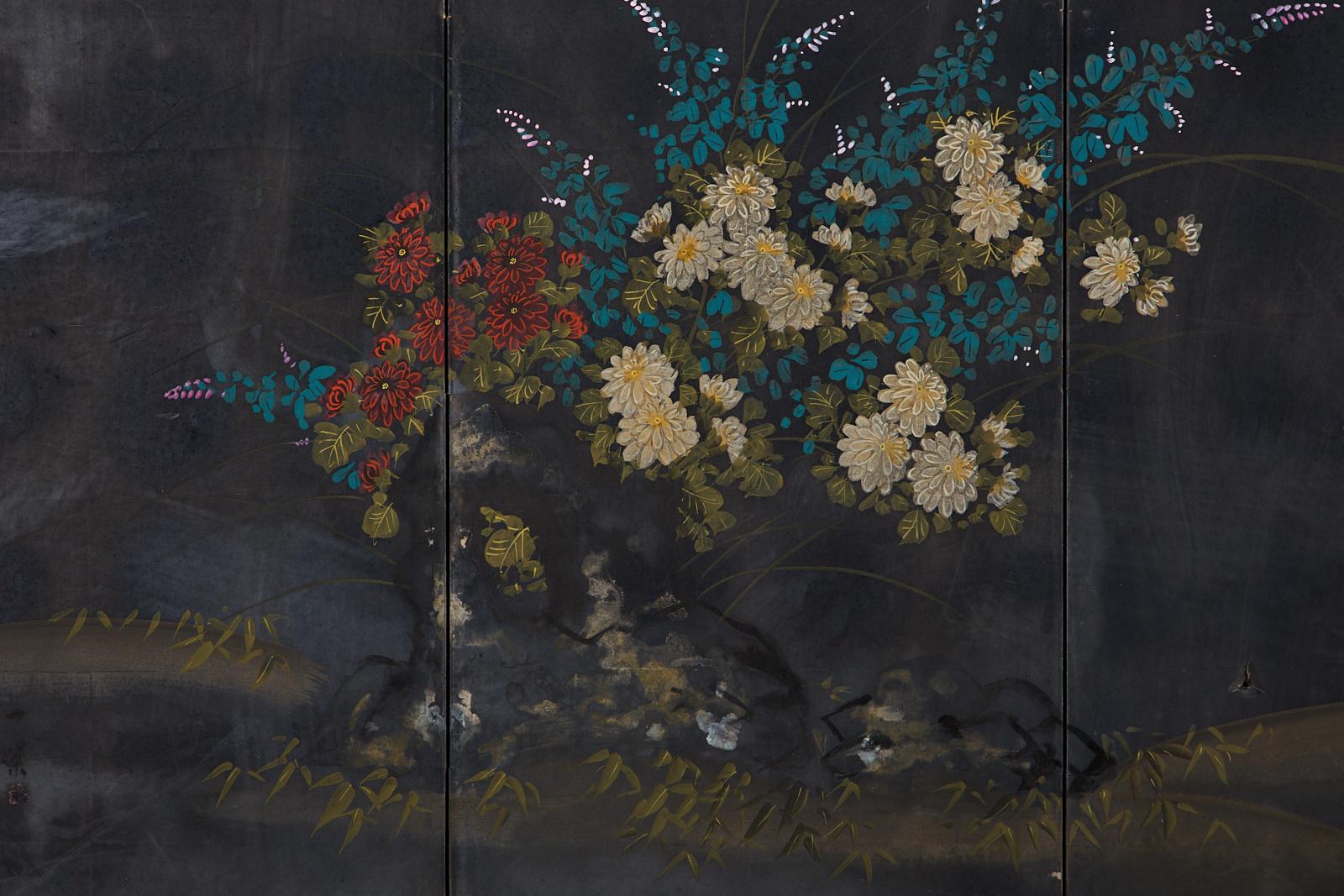 Japanese Four-Panel Showa Screen Quail Floral Landscape 5
