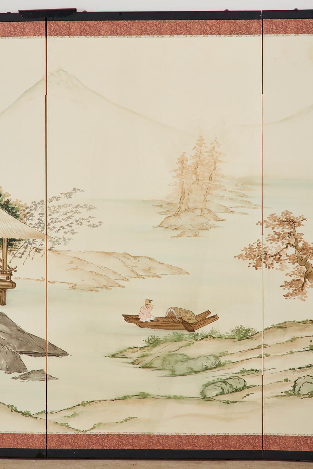 Japanese Four Panel Showa Screen Retreat Mountain Landscape 2