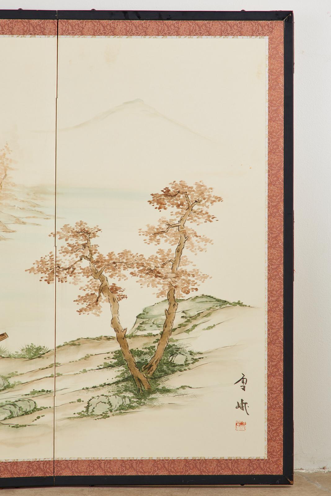 Japanese Four Panel Showa Screen Retreat Mountain Landscape 3