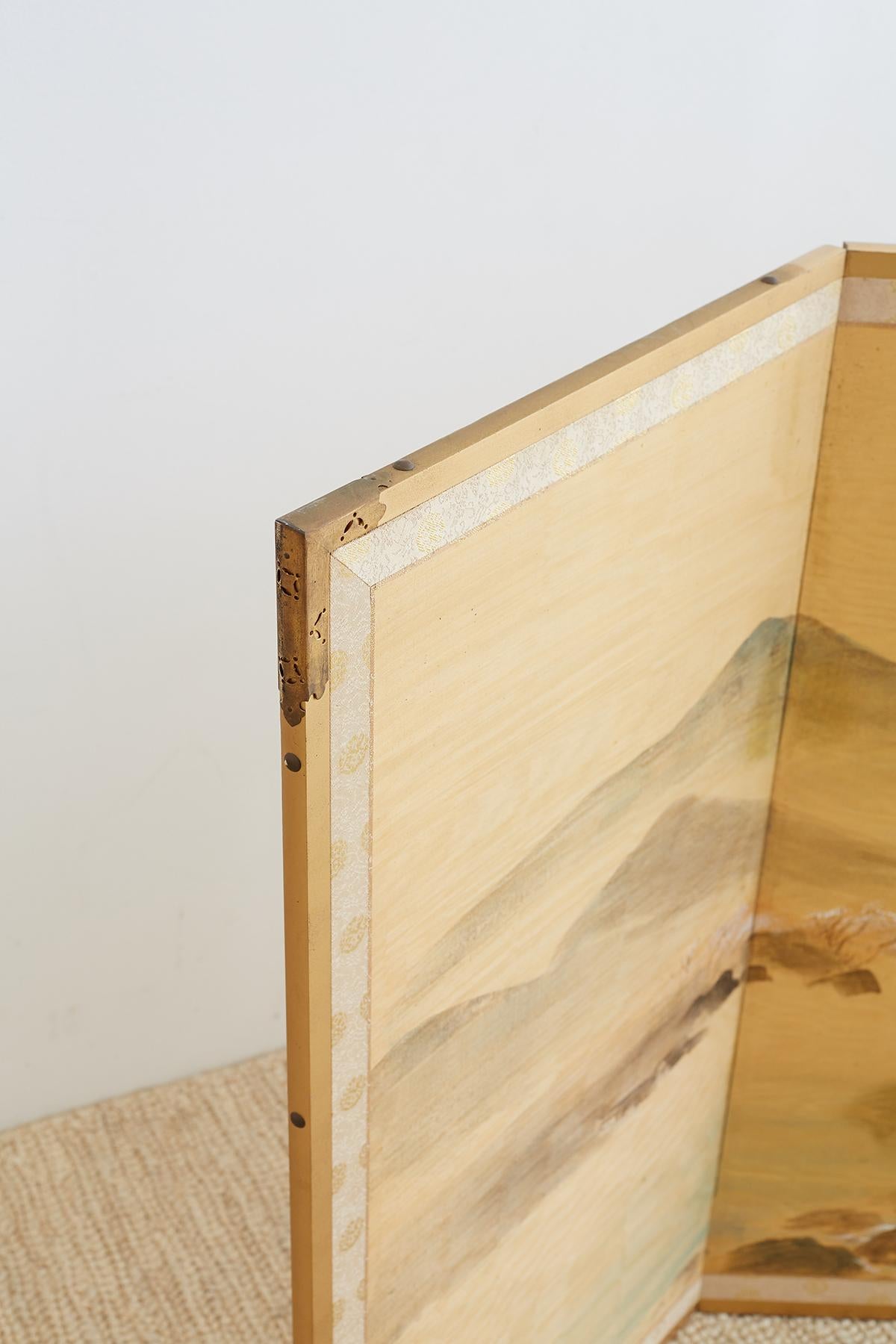 Japanese Four-Panel Silk Landscape Byobu Screen 7