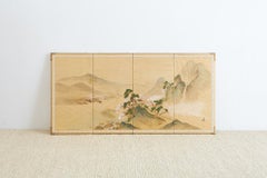 Japanese Four-Panel Silk Landscape Byobu Screen