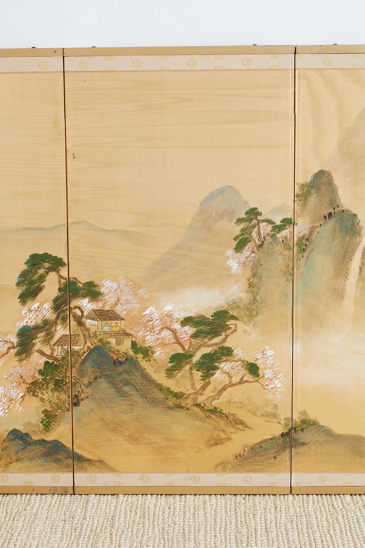 Japanese Four-Panel Silk Landscape Byobu Screen In Good Condition In Rio Vista, CA