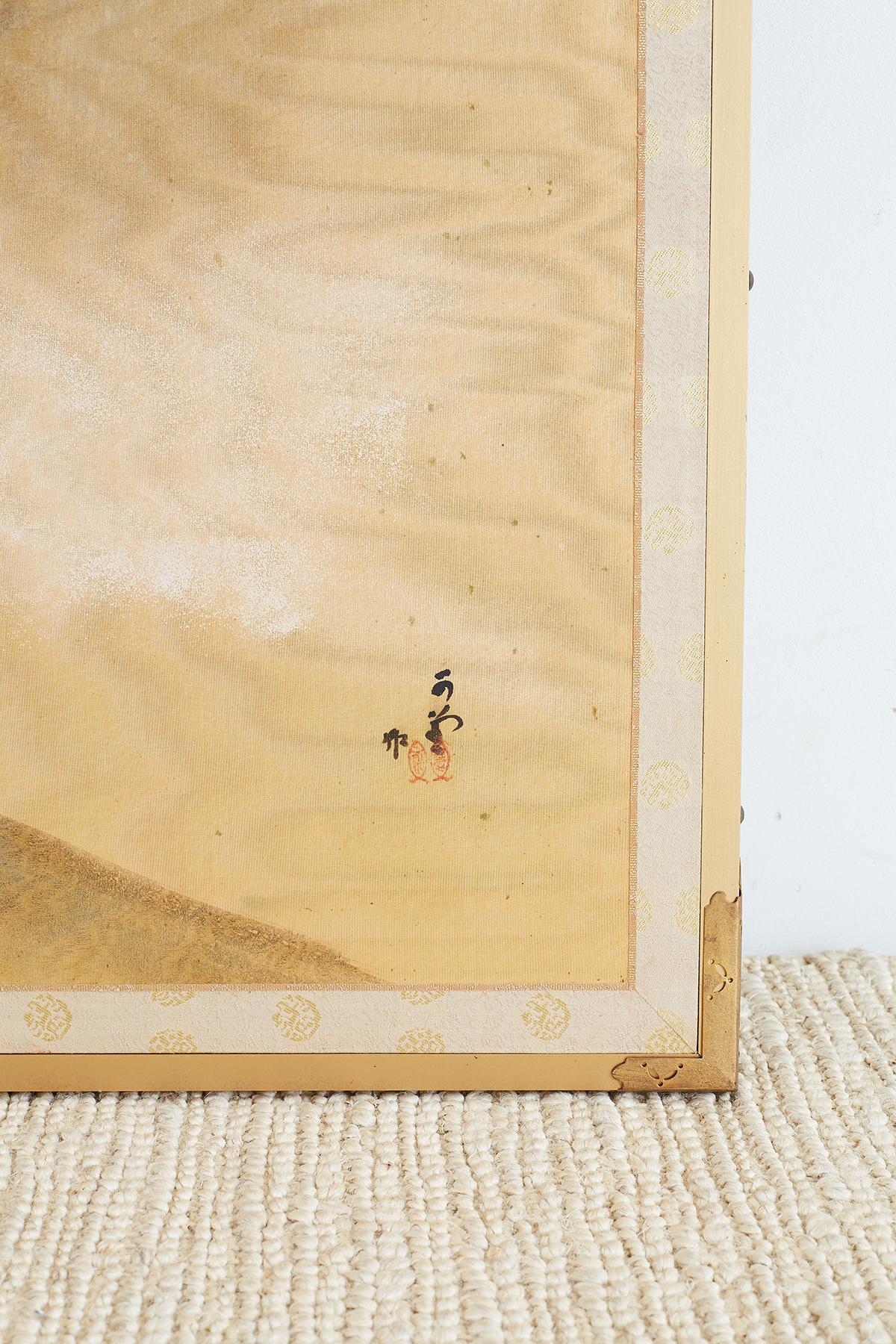 Japanese Four-Panel Silk Landscape Byobu Screen 1