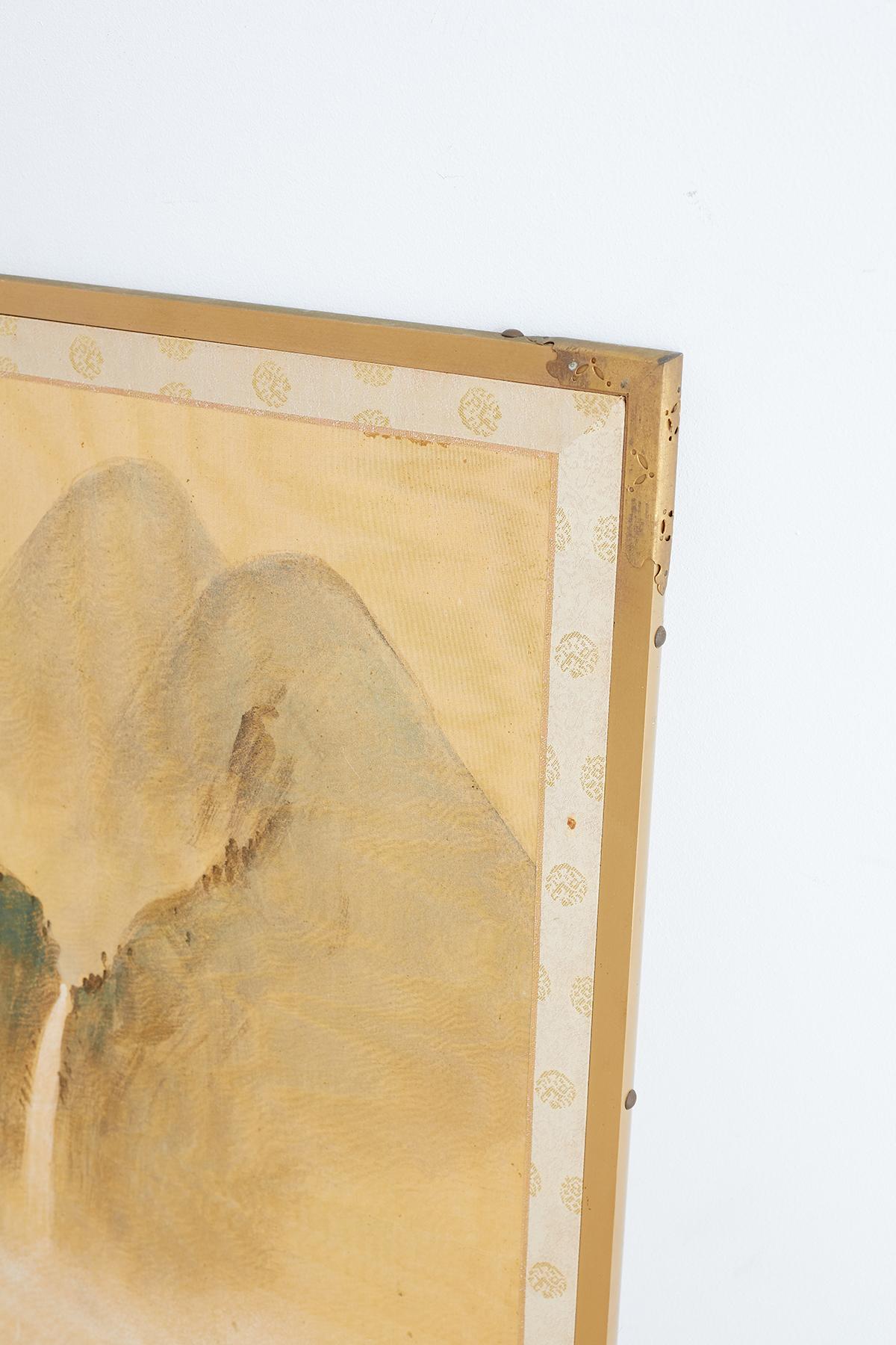Japanese Four-Panel Silk Landscape Byobu Screen 1