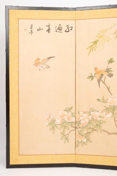 Japanese Four Panel Taisho Period Screen Bamboo & Blossom, circa 1920