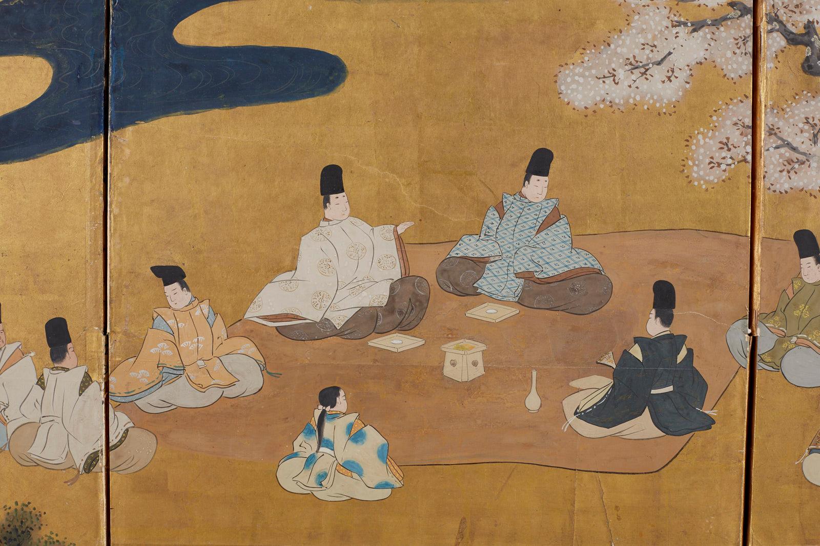 Japanese Four Panel Tales of Genji Picnic Screen 2