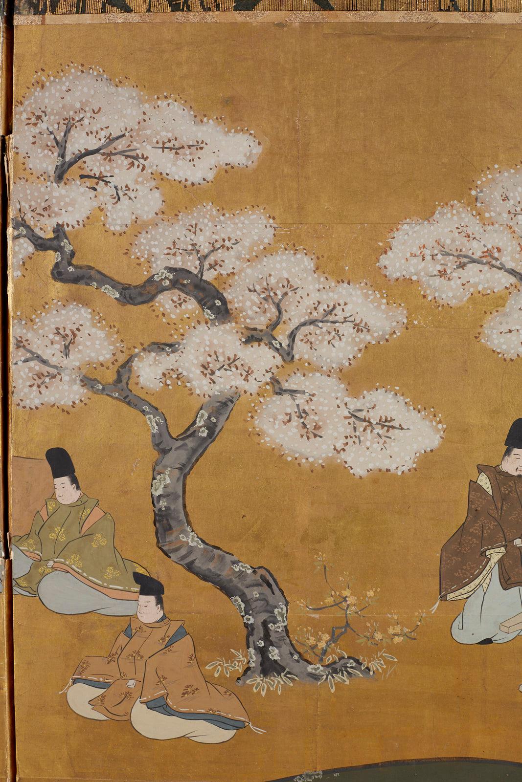 Japanese Four Panel Tales of Genji Picnic Screen 3