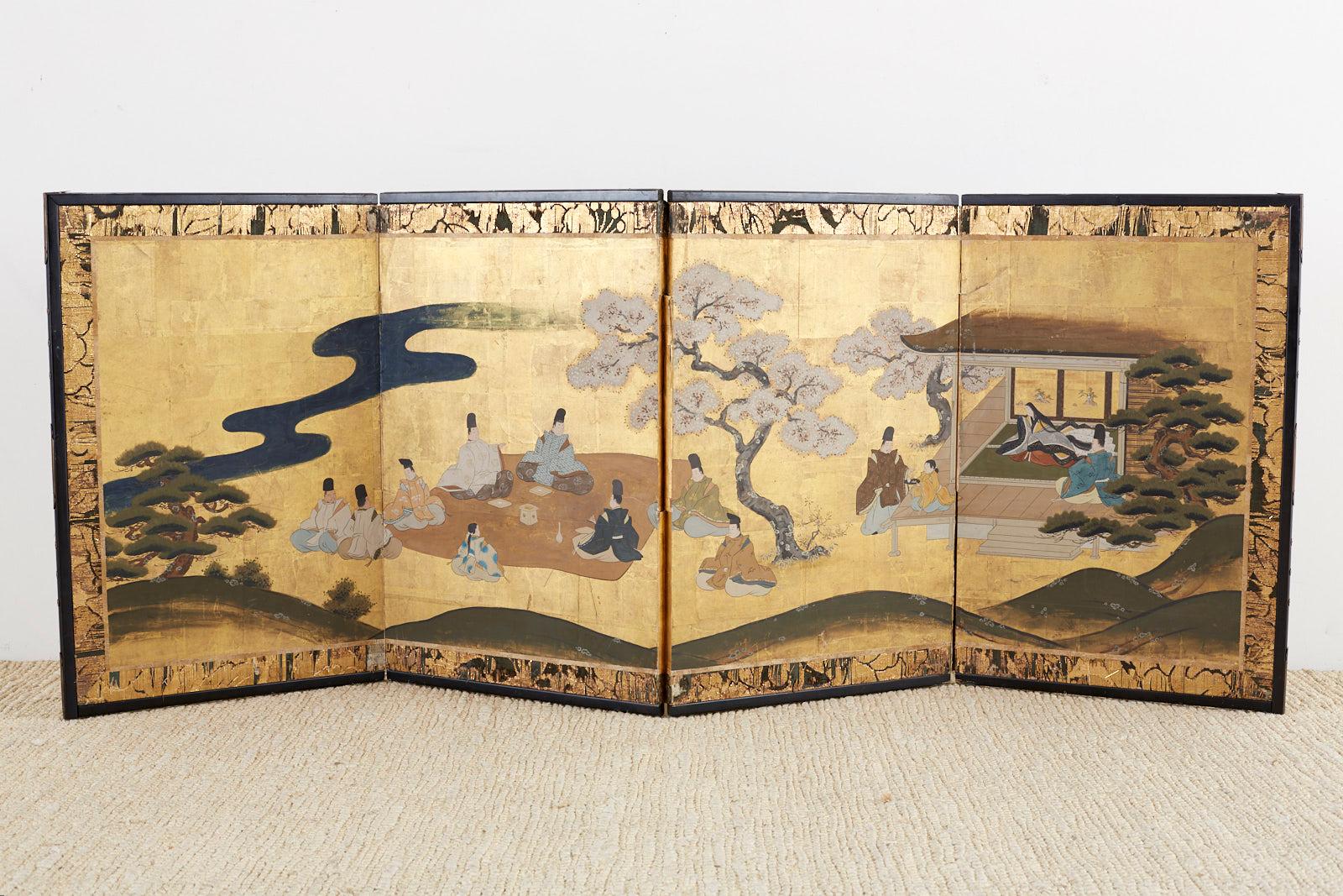 Japanese Four Panel Tales of Genji Picnic Screen 4