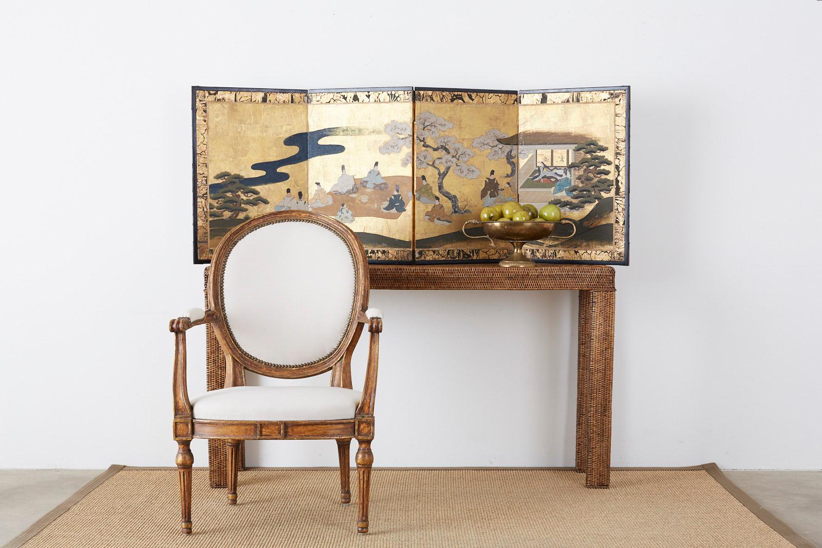 Paper Japanese Four Panel Tales of Genji Picnic Screen