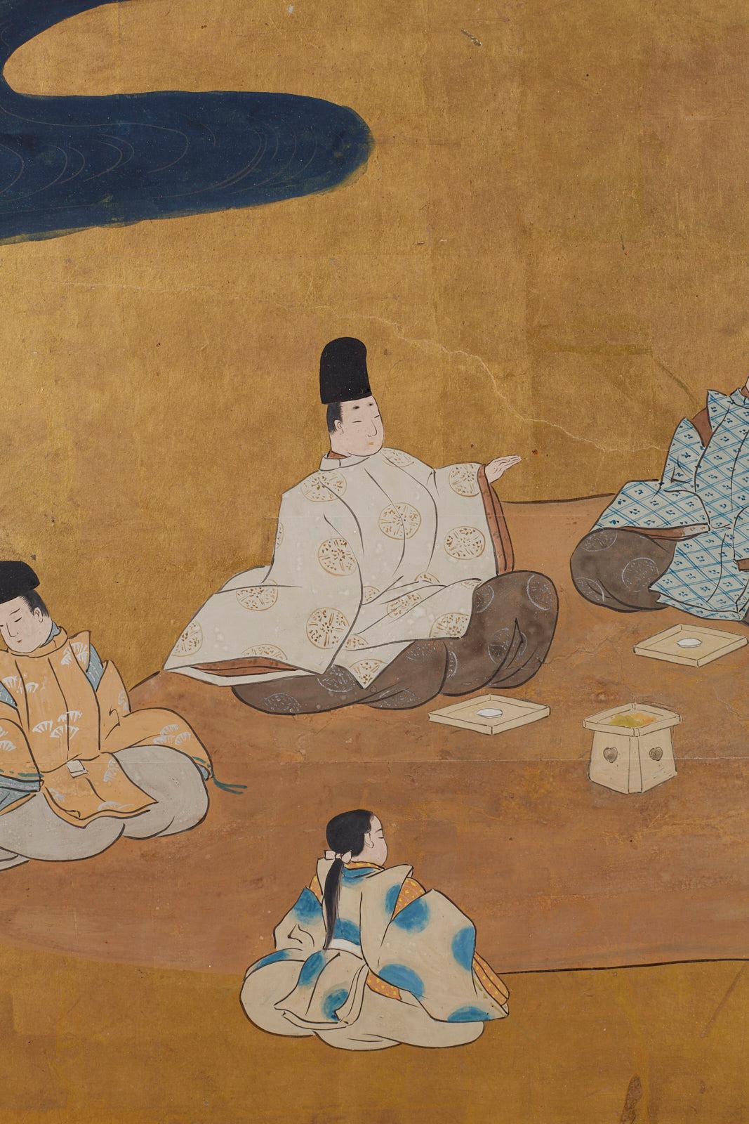 Japanese Four Panel Tales of Genji Picnic Screen 1
