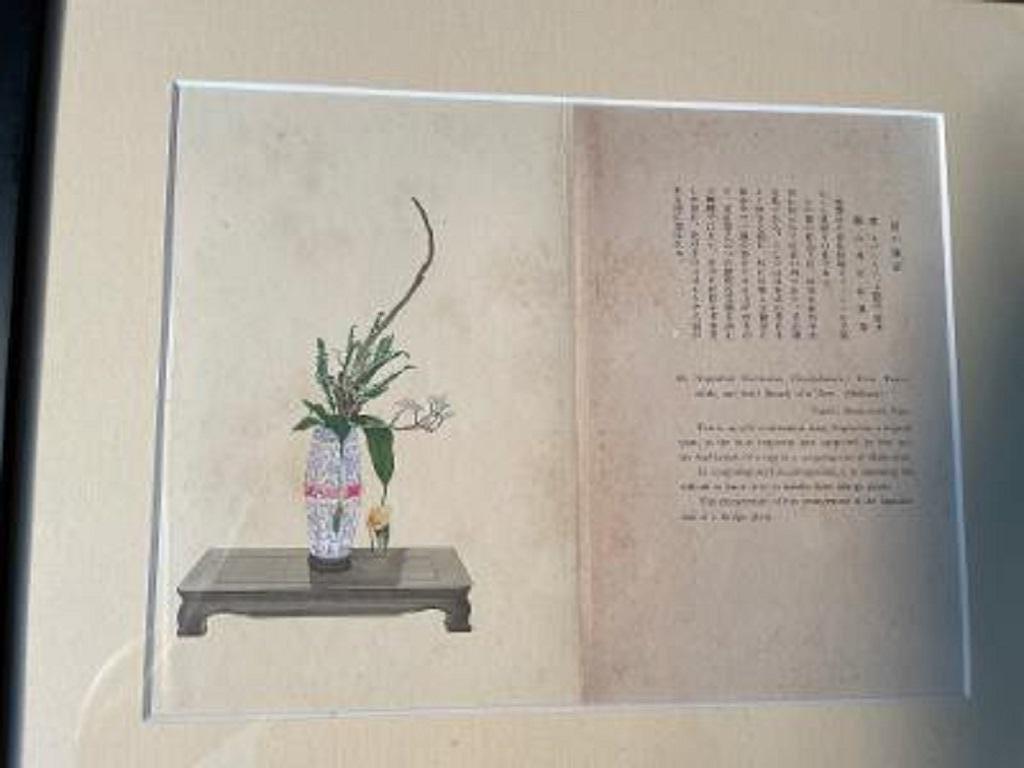 Edo Japanese Framed Antique Ikebana Flower Wood Block Print