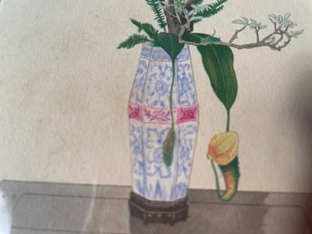 19th Century Japanese Framed Antique Ikebana Flower Wood Block Print