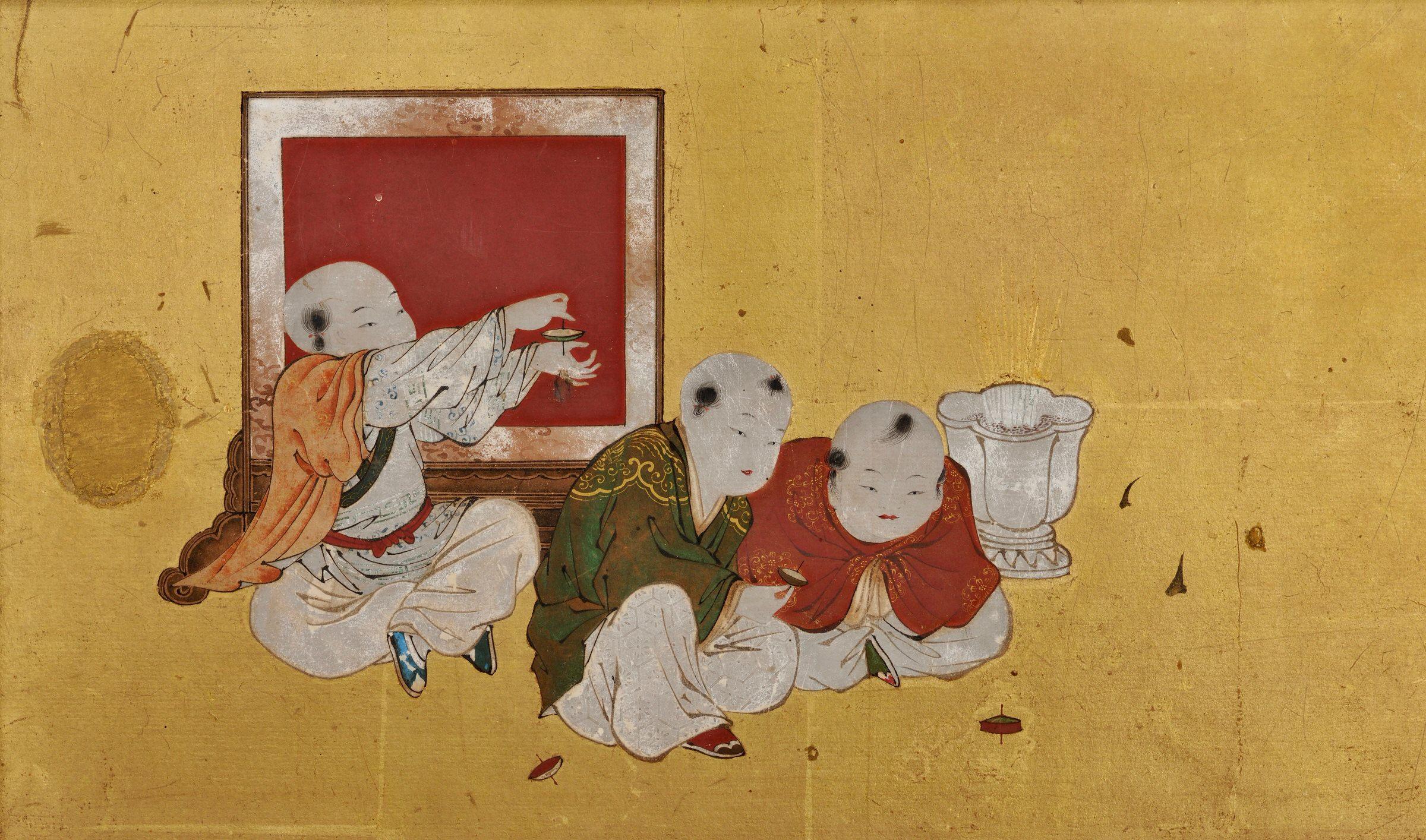 Edo Japanese Framed Panels, Chinese Children at Play, Kano School, circa 1850