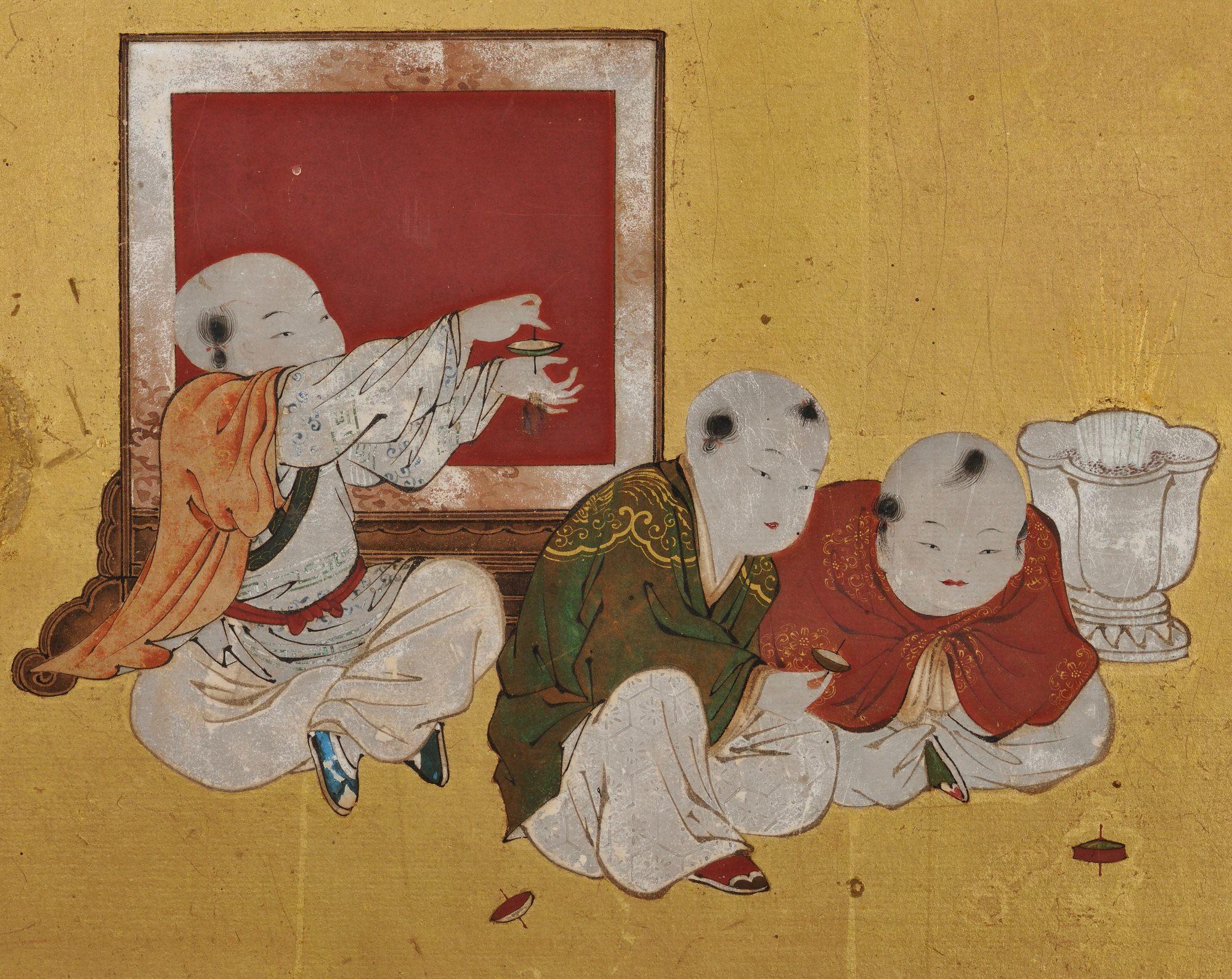 Hand-Painted Japanese Framed Panels, Chinese Children at Play, Kano School, circa 1850