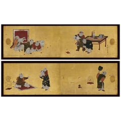 Panneaux encadrés japonais:: enfants chinois jouant:: école de Kano:: vers 1850