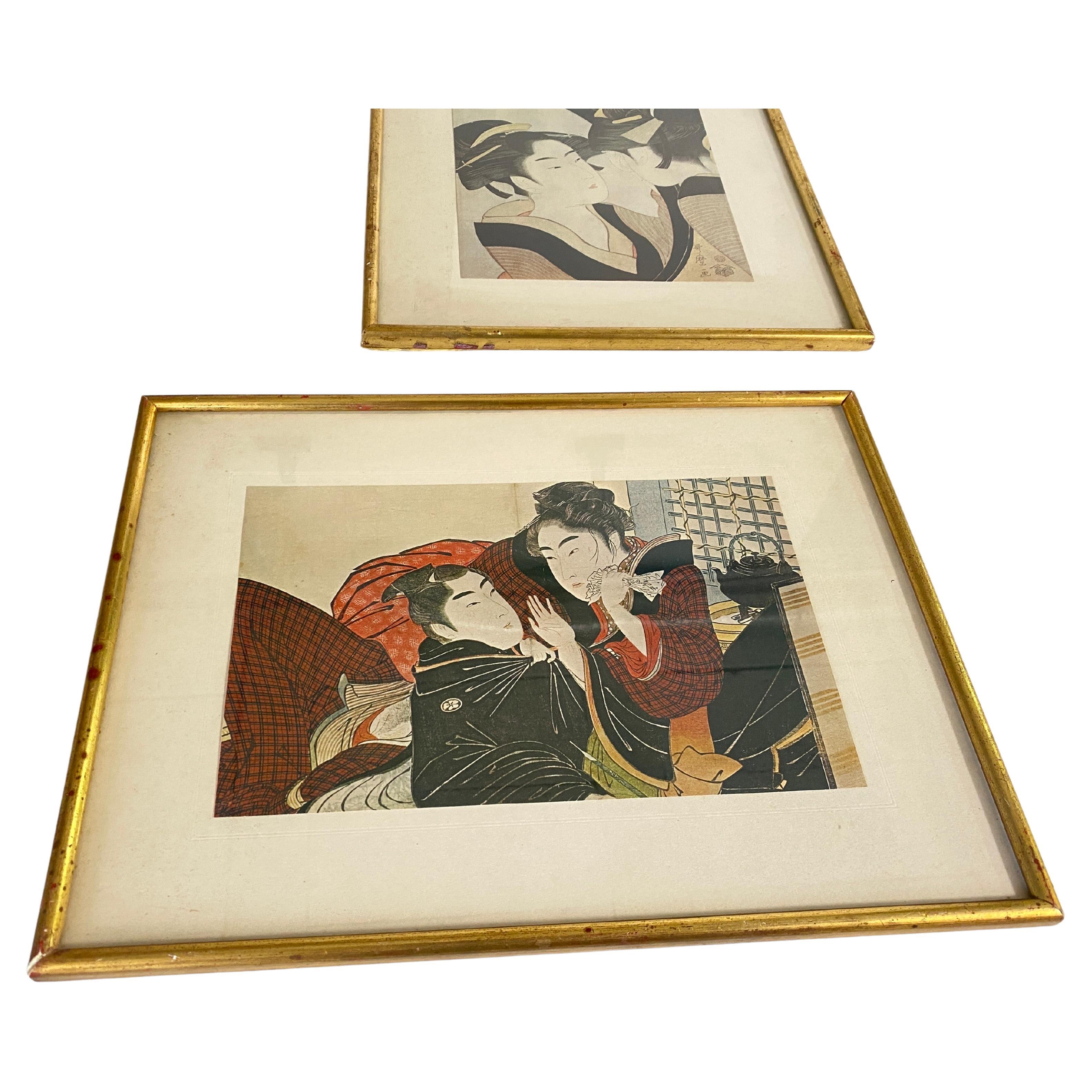Ensemble très décoratif de 2 reproductions d'estampes japonaises. Cadre doré.
Japon 20e siècle.