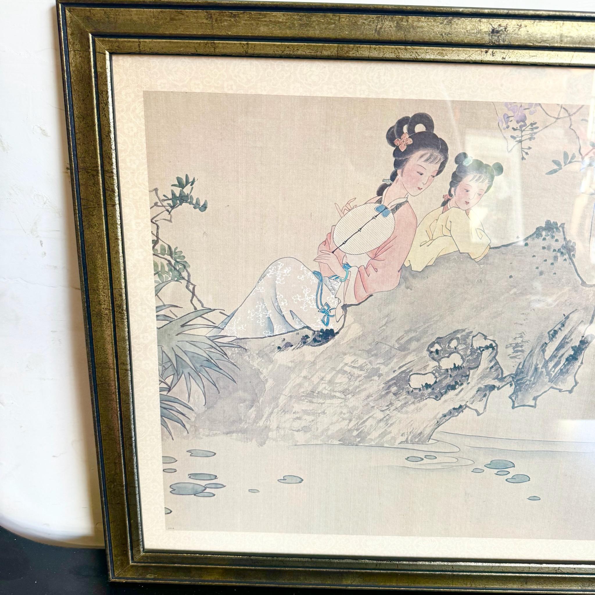 Aquarelles sur soie japonaises encadrées - une paire Bon état - En vente à Delray Beach, FL