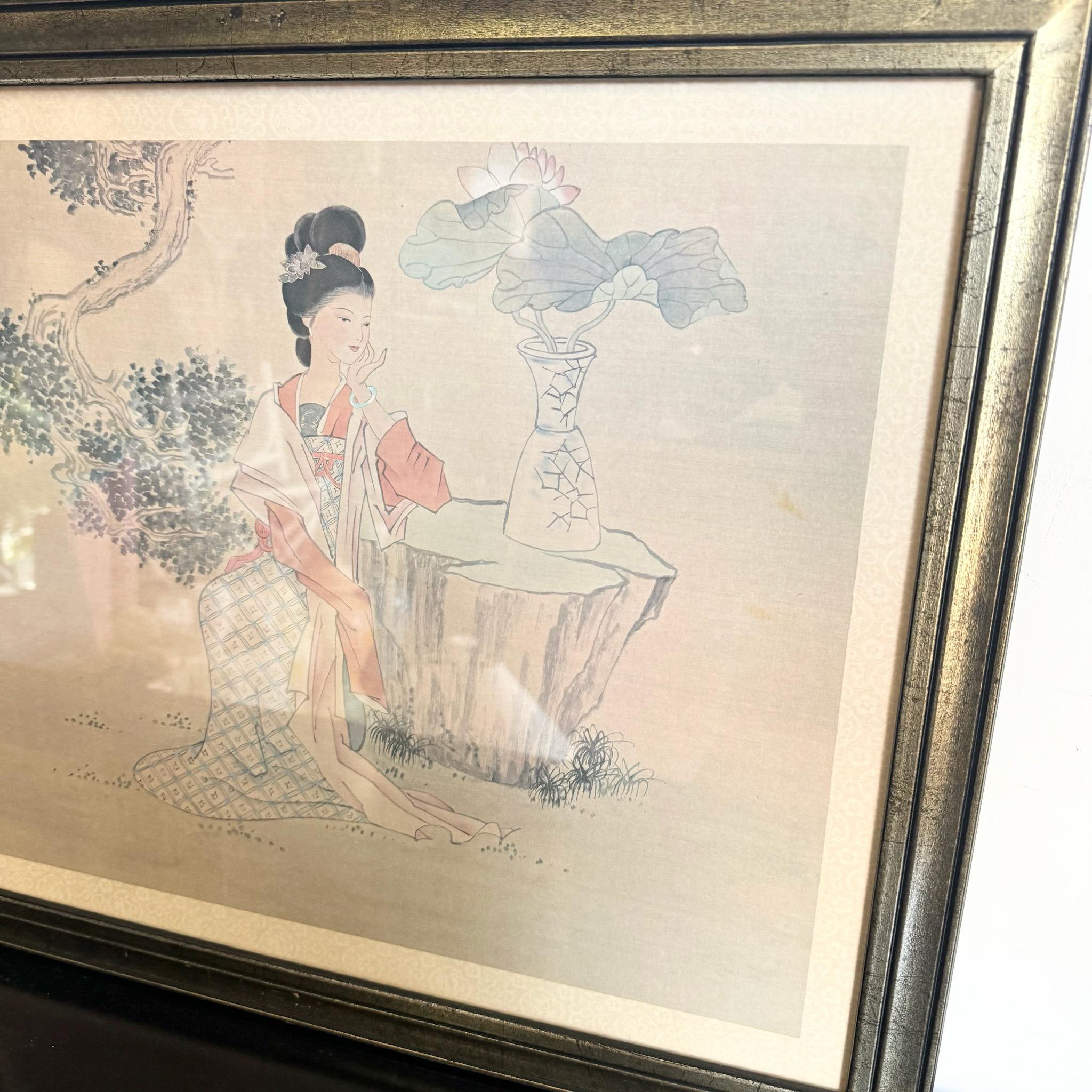 Aquarelles sur soie japonaises encadrées - une paire en vente 1