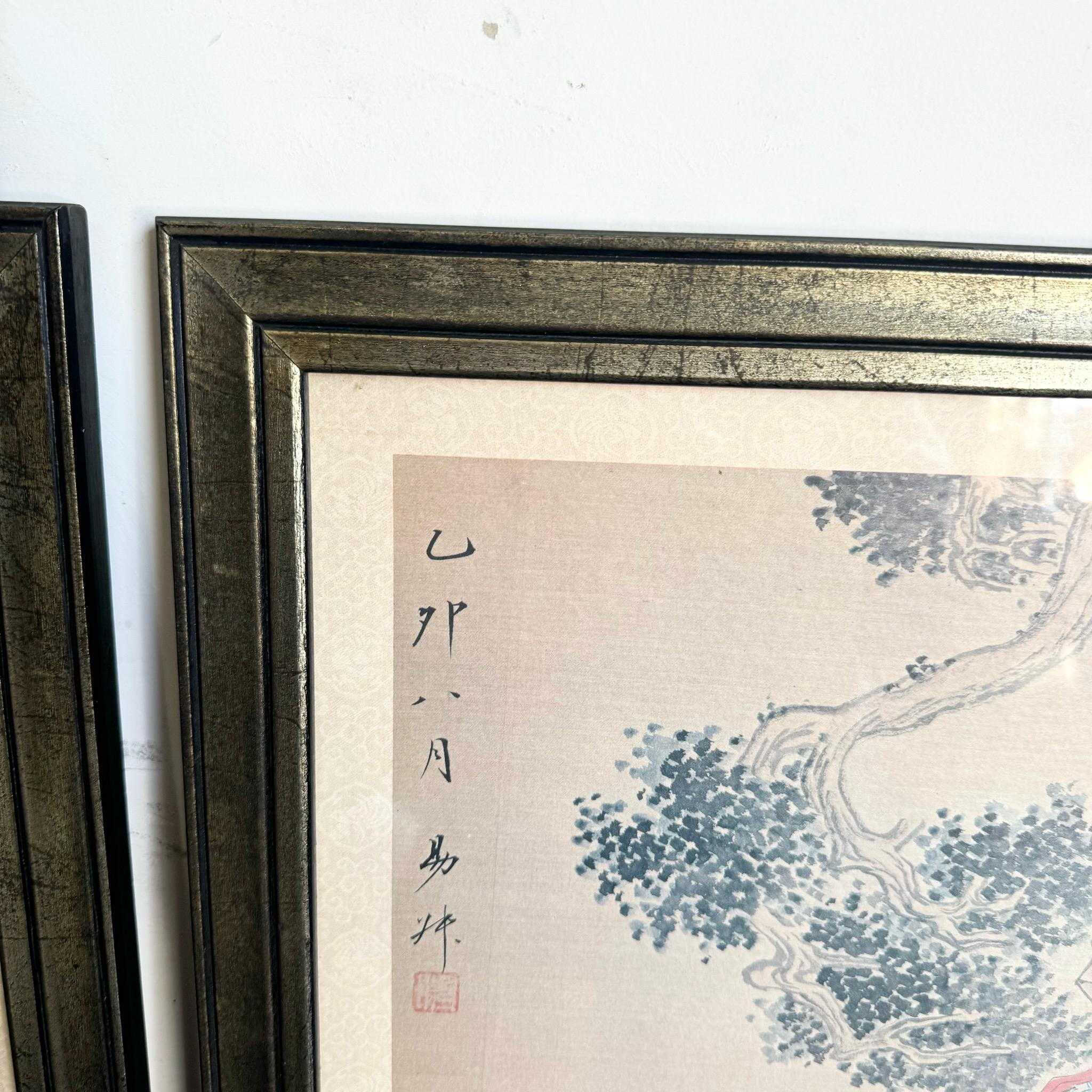 Aquarelles sur soie japonaises encadrées - une paire en vente 2