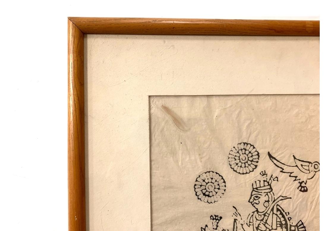 Japanese Framed Wood Block Print Of A King With Chop Mark In Distressed Condition For Sale In Bridgeport, CT