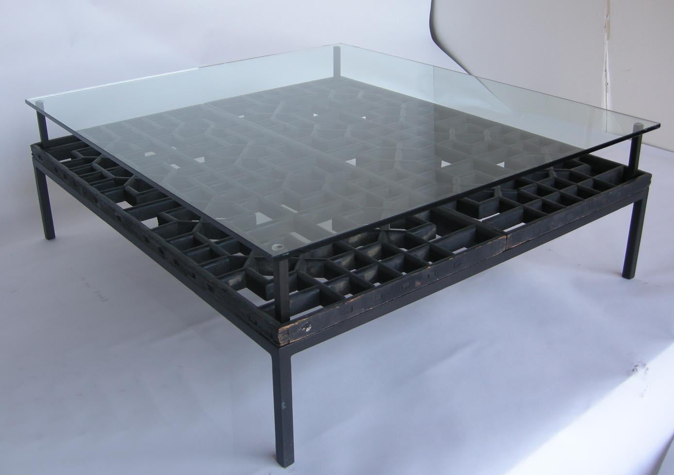 Anglo-Japanese Japanese Fret Work Wooden Lattice Coffee Table with Glass Top