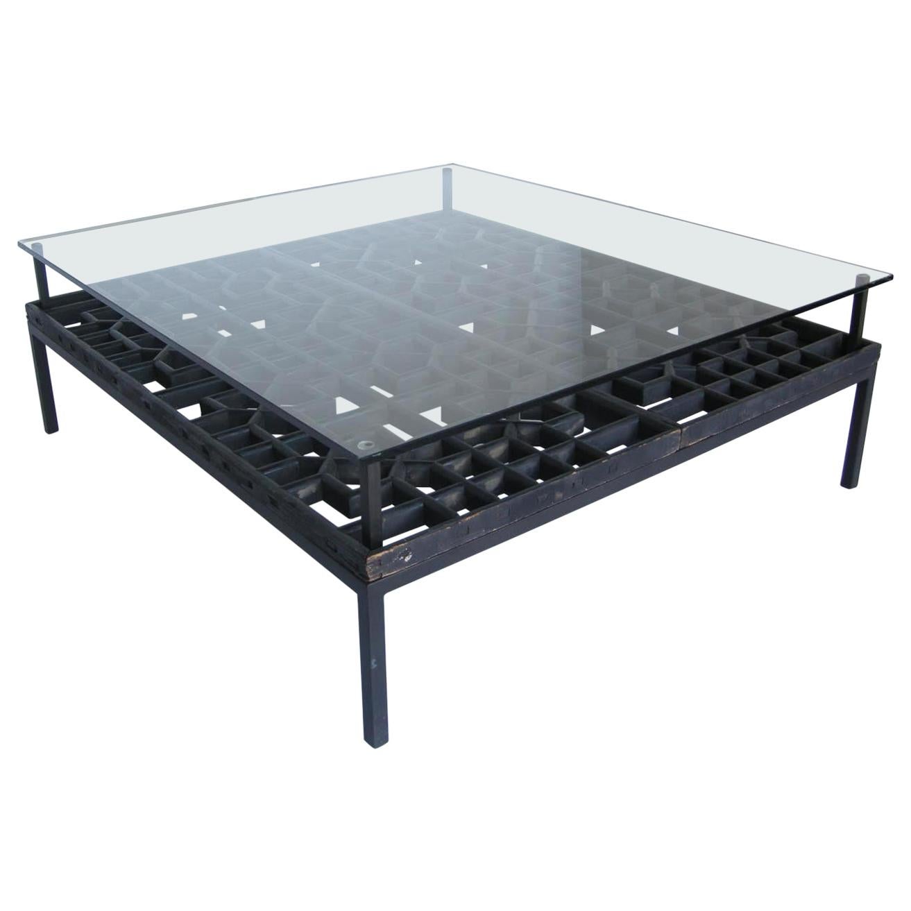 Japanese Fret Work Wooden Lattice Coffee Table with Glass Top
