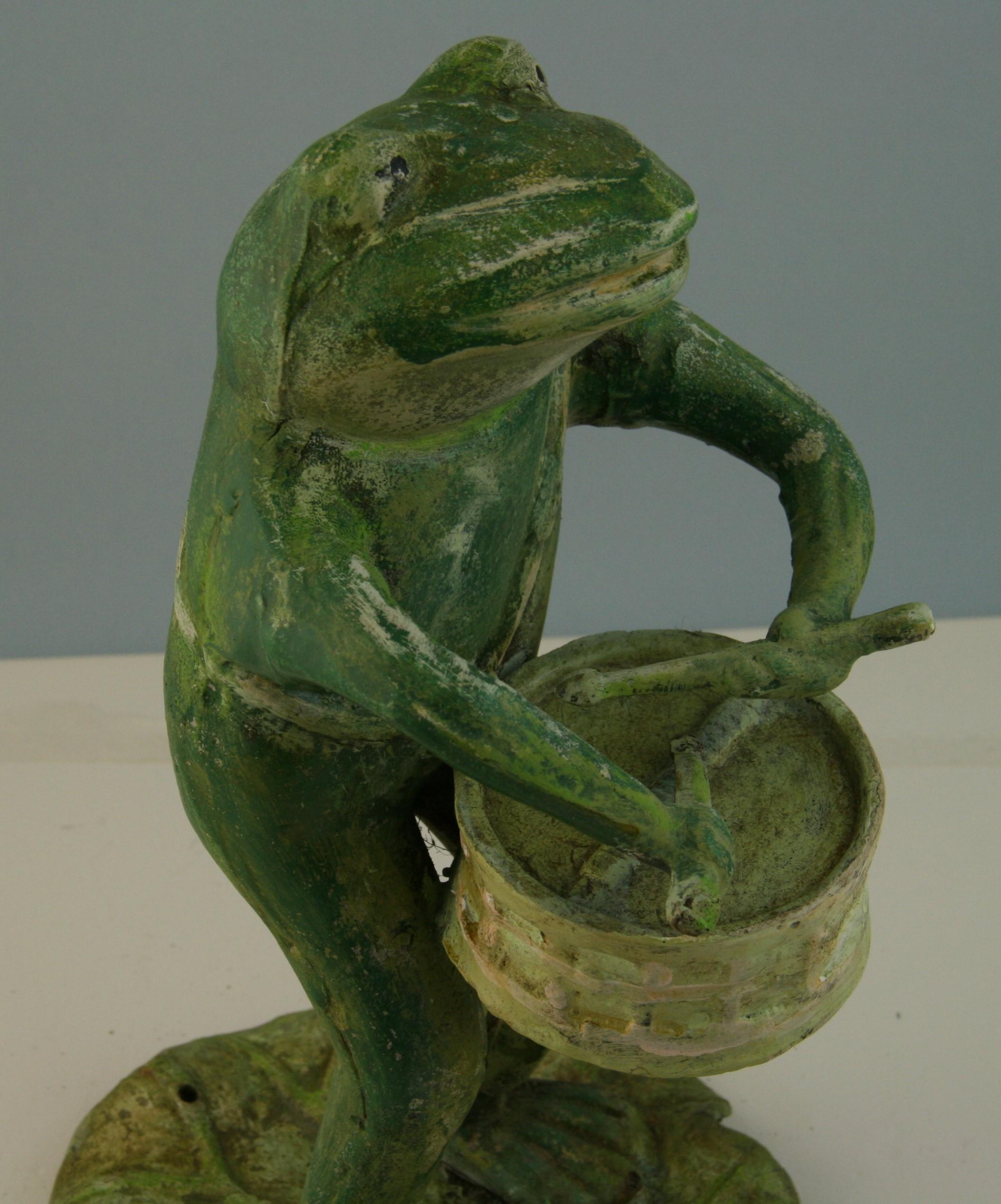 Japanese Frog Drummer Garden Ornament In Good Condition In Douglas Manor, NY