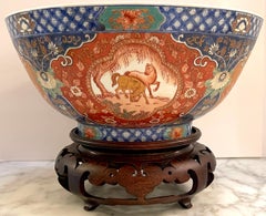 Japanese Fukagawa 深川製磁  Imari Equestrian/ Horse Motif Center Bowl & Stand