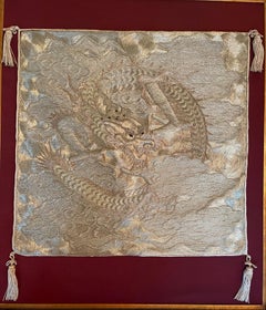 Japanese Fukusa Relief Embroidery Textile Art of Dragon