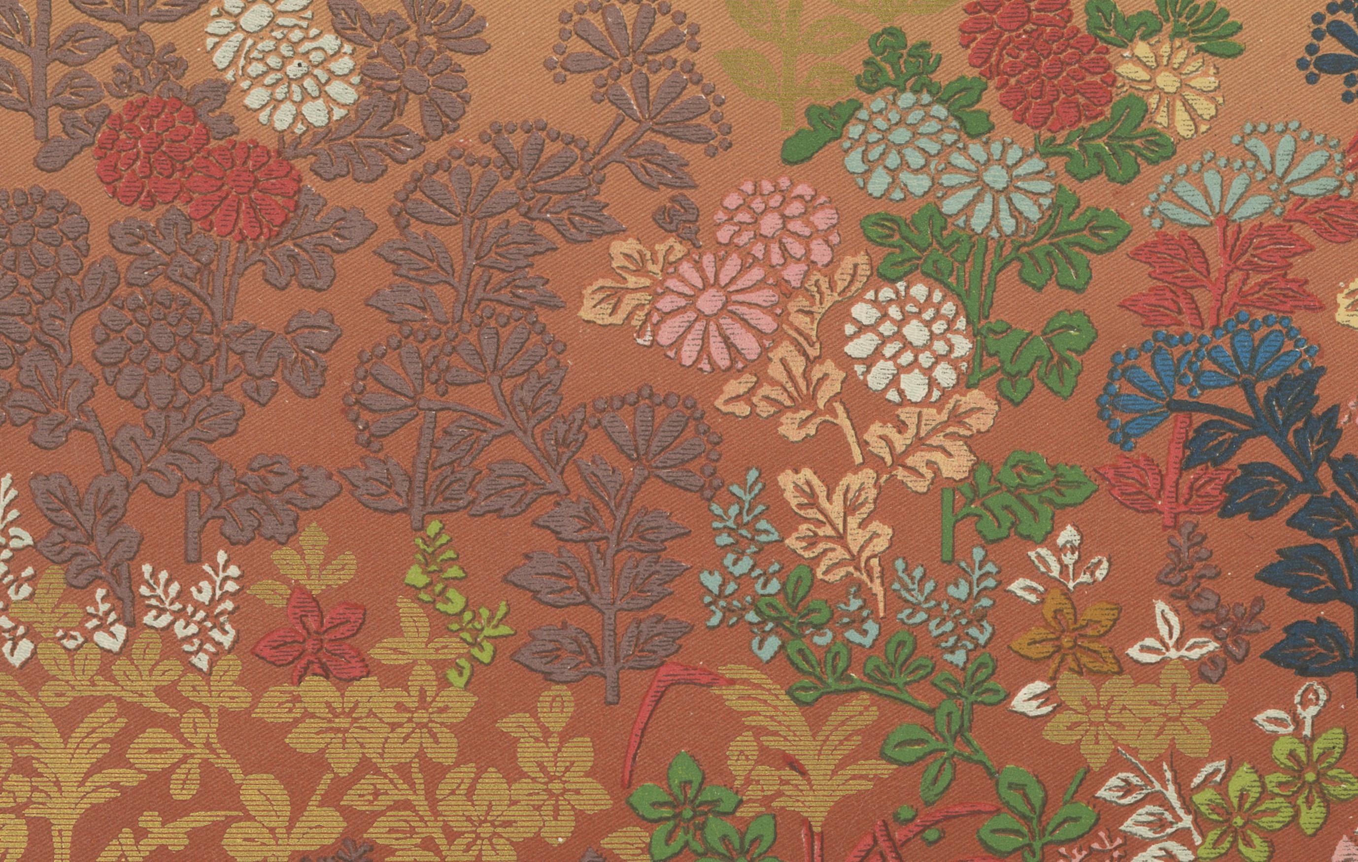 Japanese Garden Flowers in Bloom: Antique Lithograph, 1880s en Bueno estado para la venta en Langweer, NL