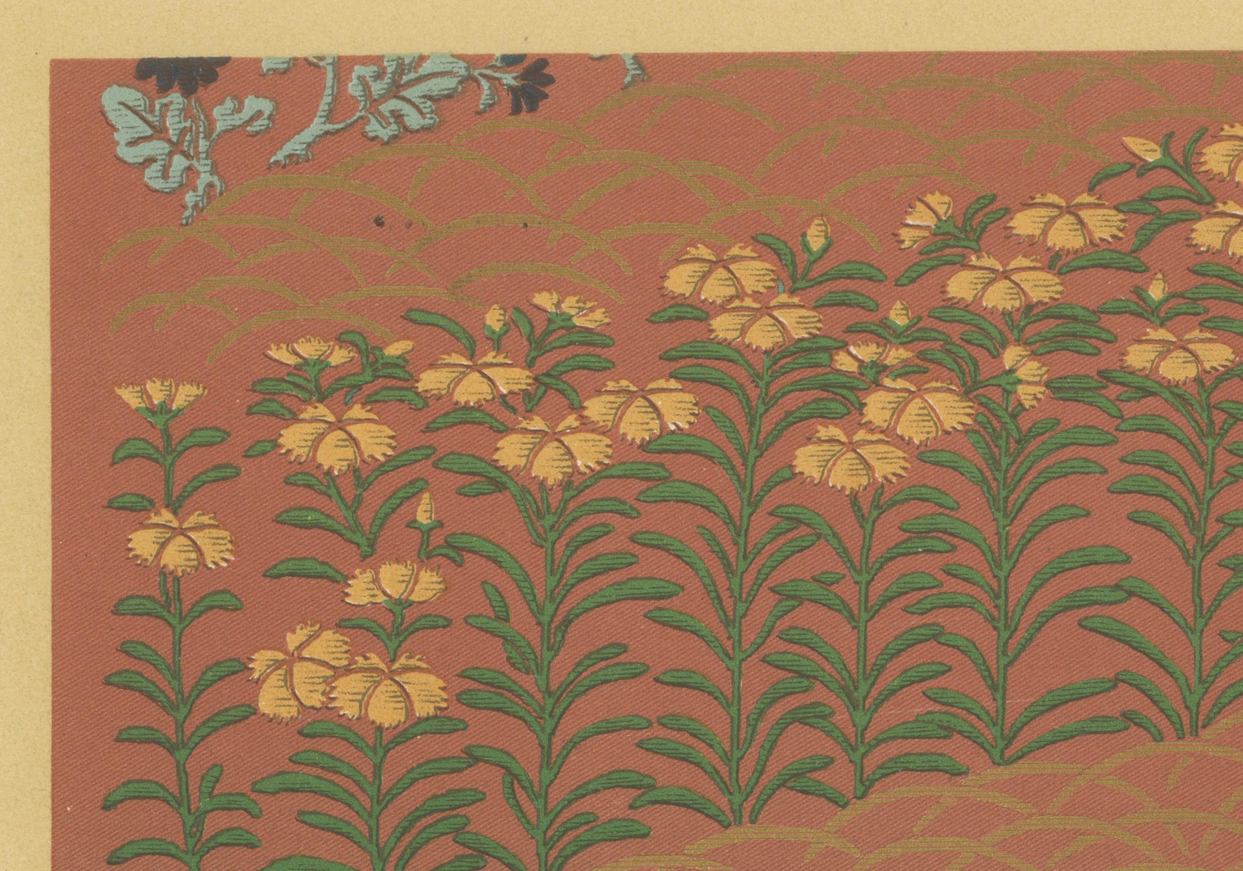 Japanese Garden Flowers in Bloom: Antique Lithograph, 1880s Fines del siglo XIX en venta