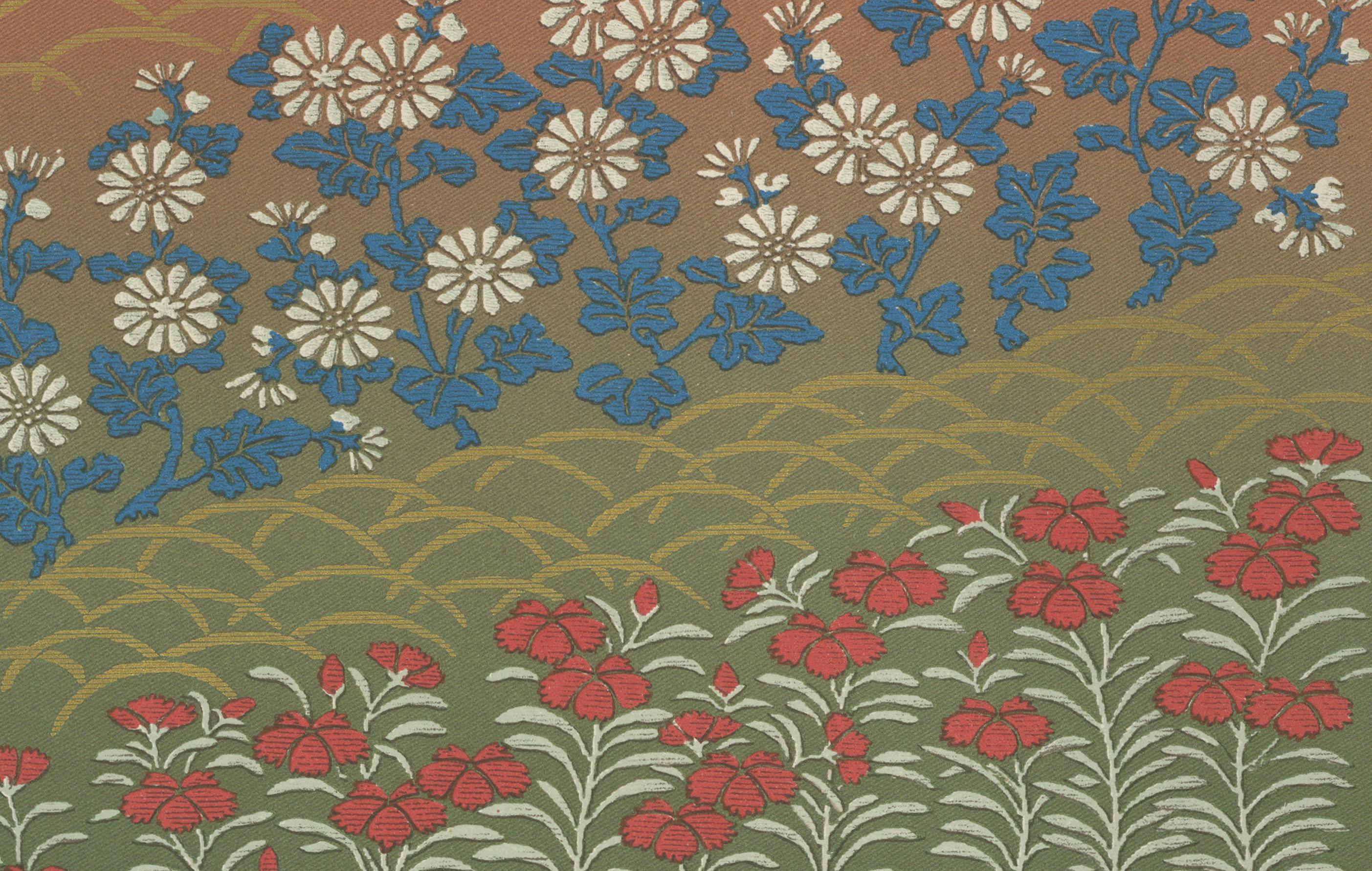 Japanese Garden Flowers in Bloom: Antique Lithograph, 1880s Papel en venta