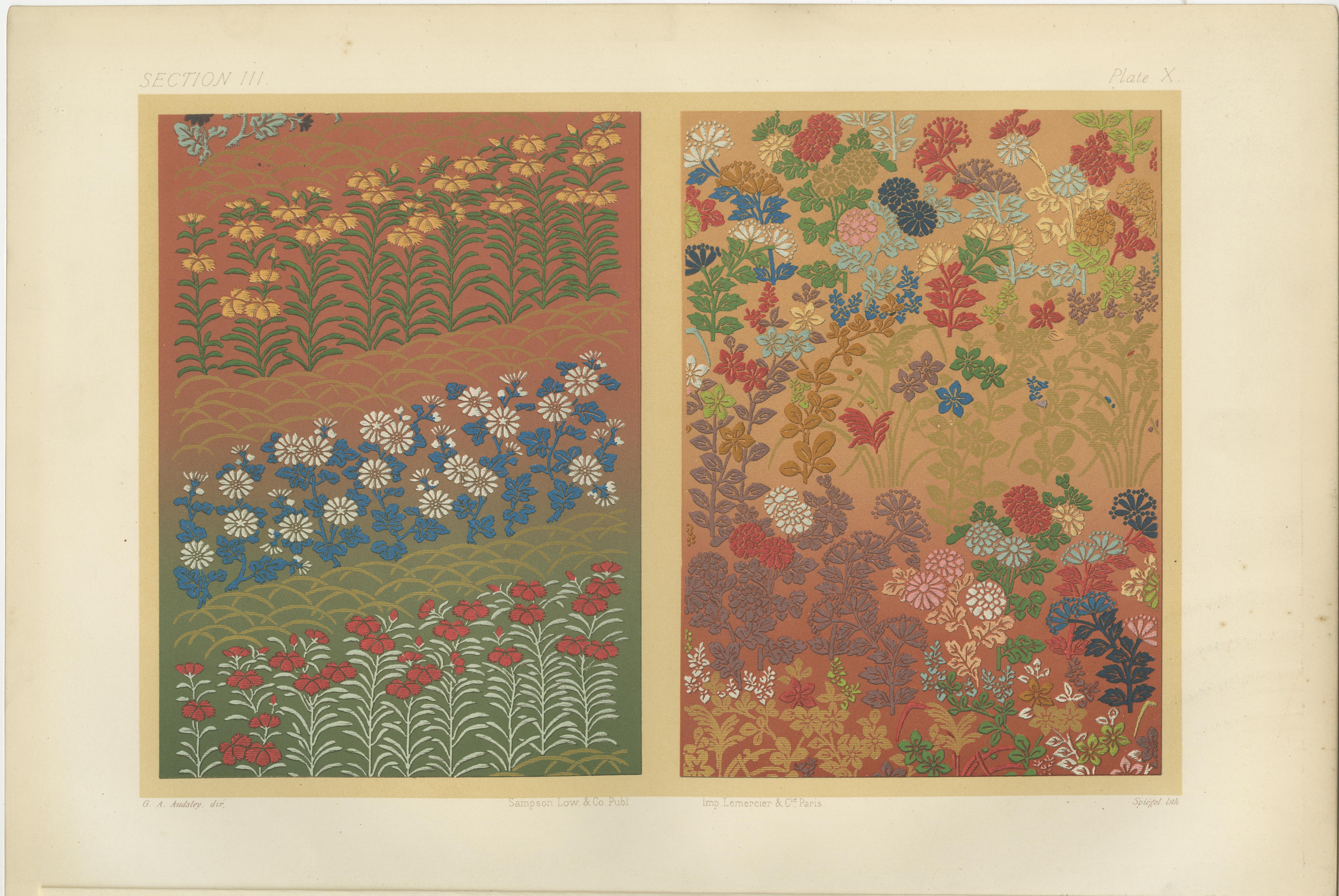 Japanese Garden Flowers in Bloom: Antique Lithograph, 1880s en venta 4