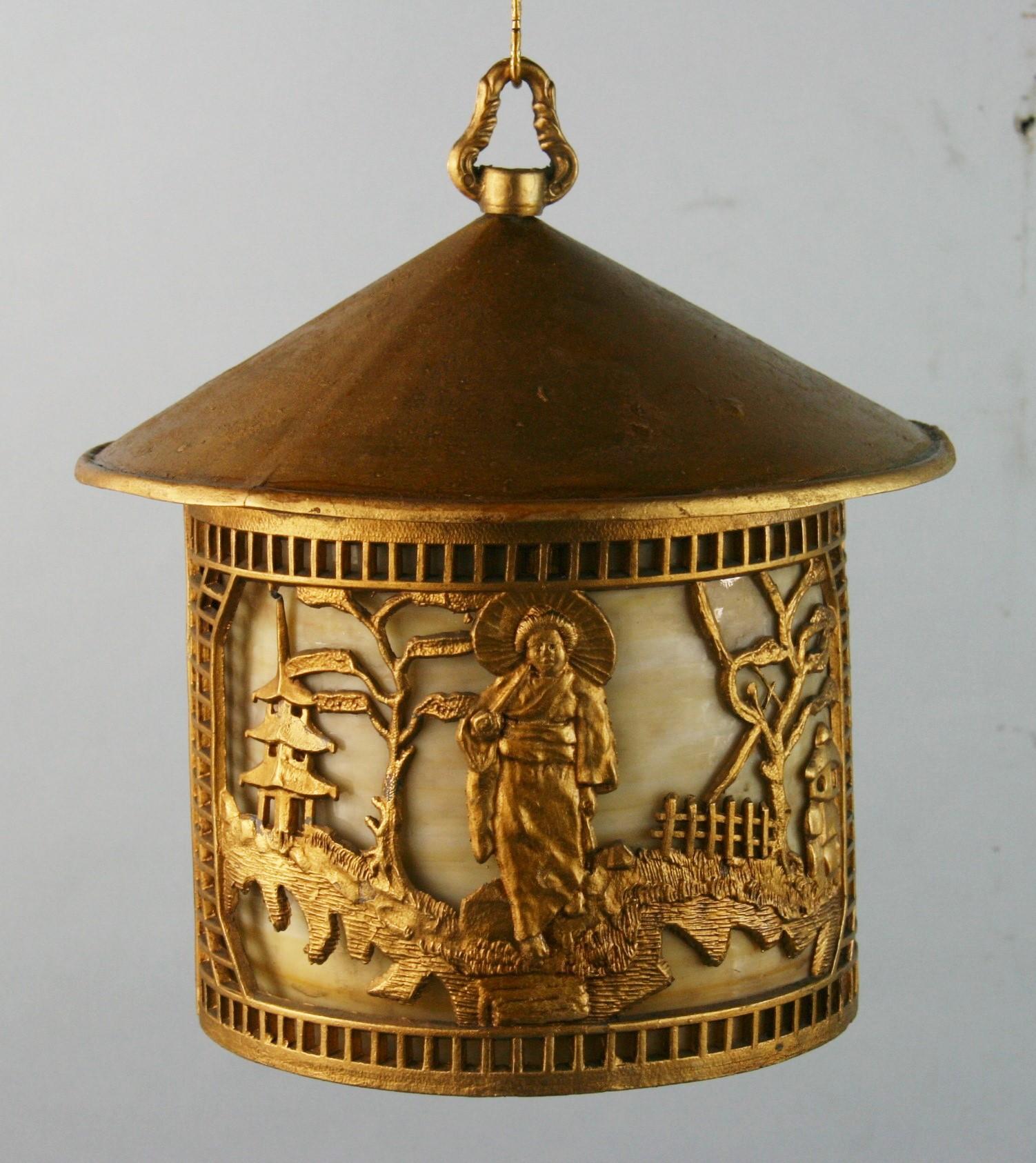 Mid-20th Century Japanese Garden Scene Lantern with Bent Glass For Sale