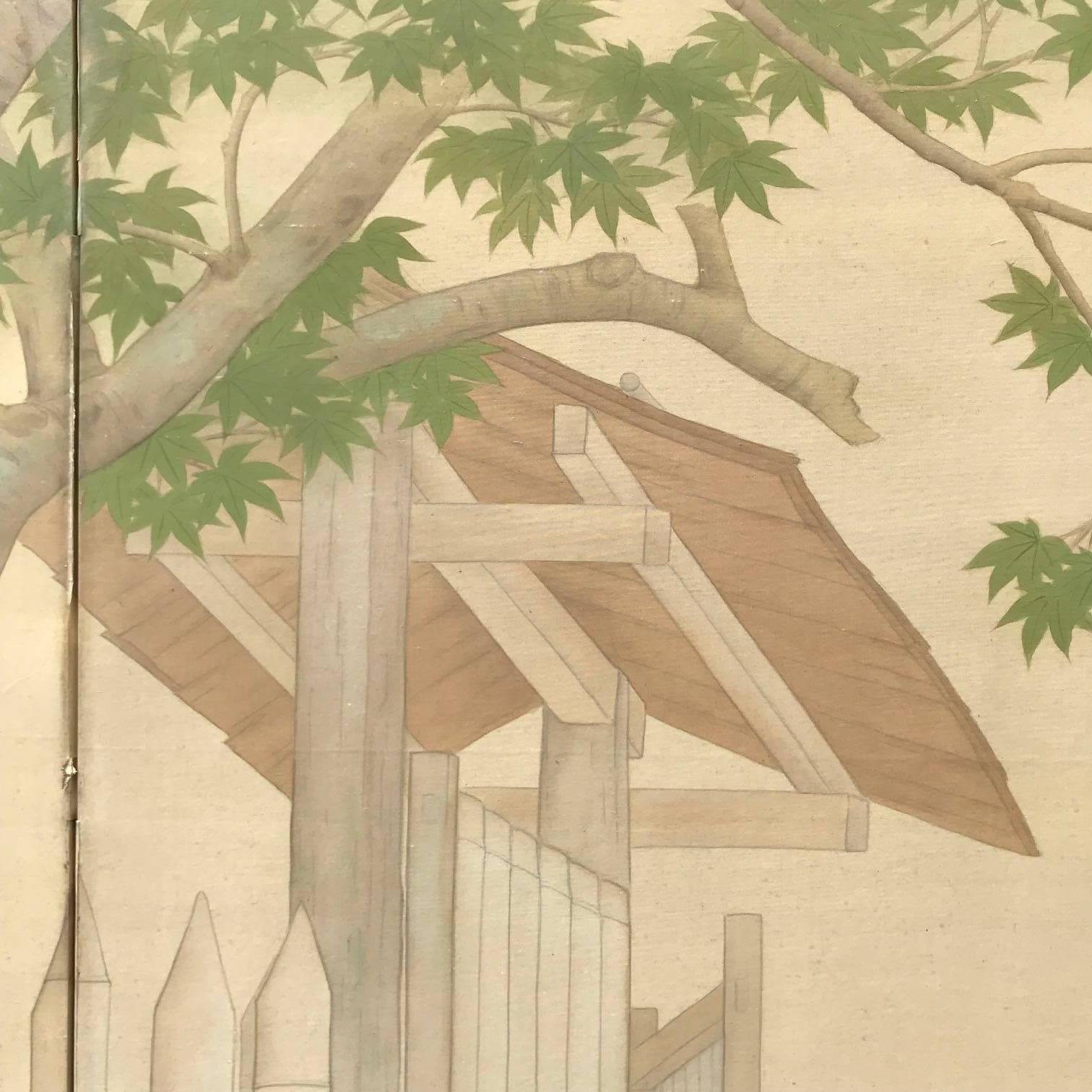 Japanese Four Panel Garden Screen with Koi, Iris, & Turtles For Sale 2