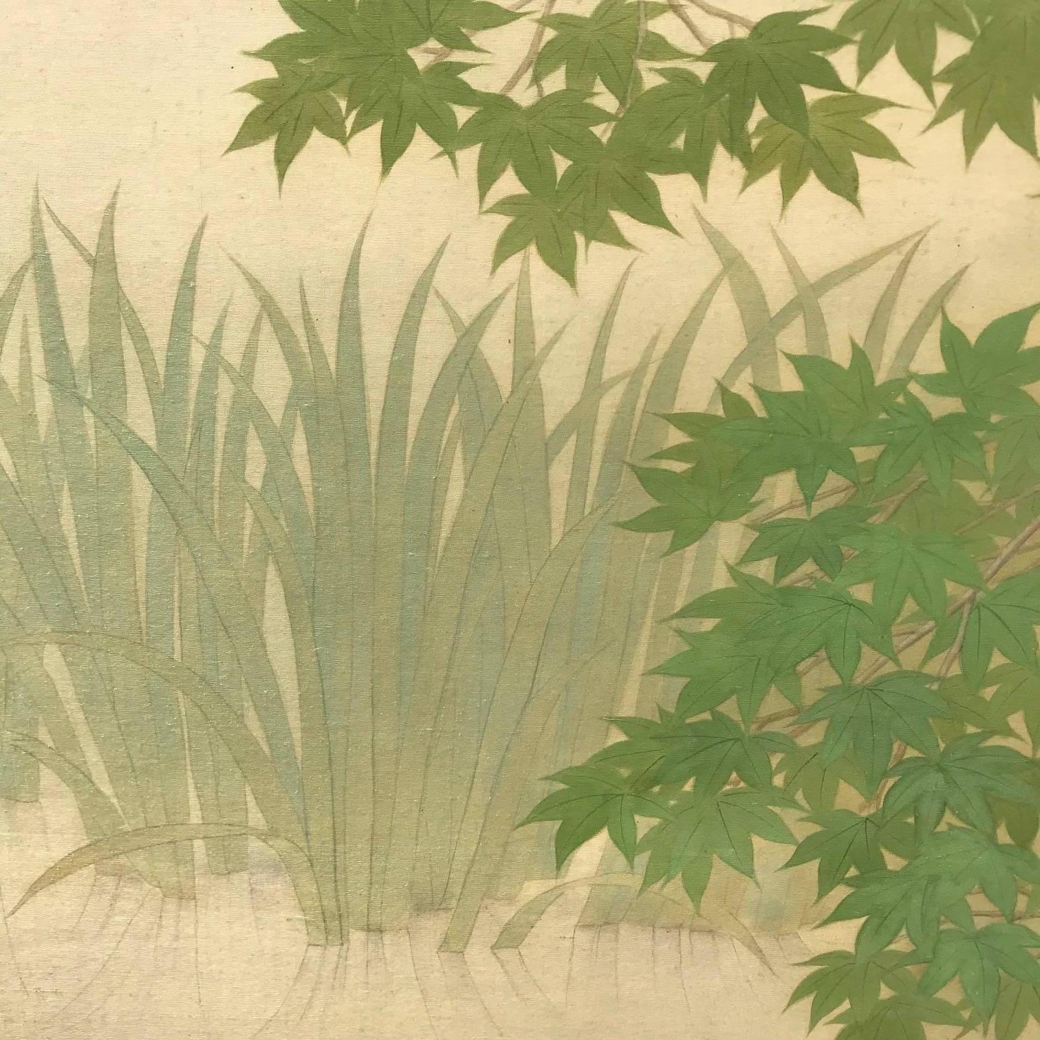 Japanese Four Panel Garden Screen with Koi, Iris, & Turtles For Sale 7