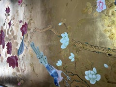 Japanese Garden Wallpaper Panels Hand Painted Wallpaper on Gold Gilded Paper